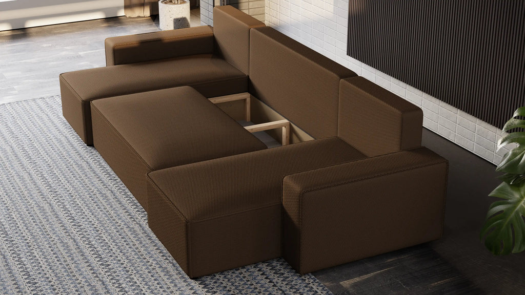 Narożnik Nexo U – rozkładany z pojemnikiem, wolnostojący