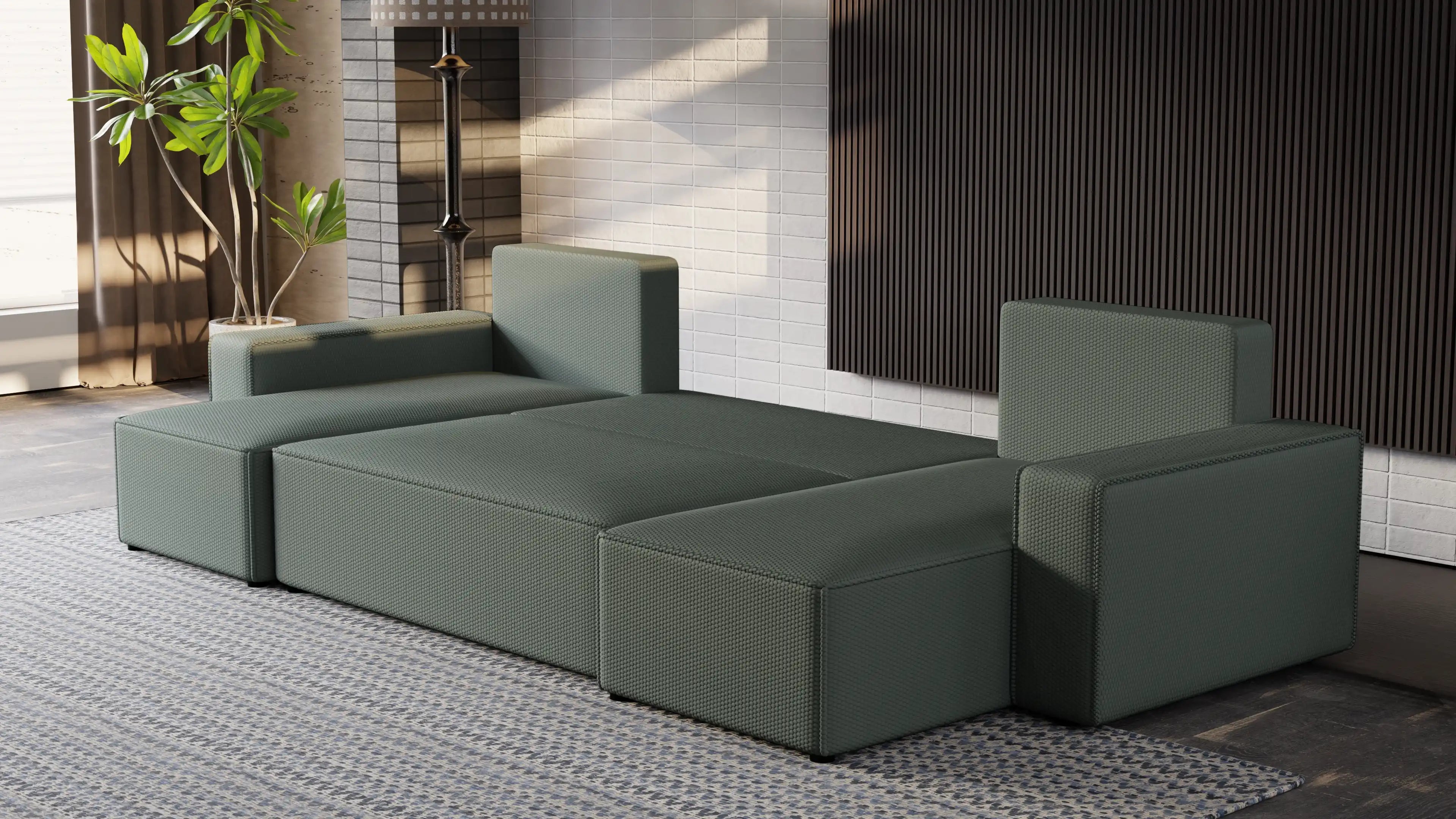 Narożnik Nexo U – rozkładany z pojemnikiem, wolnostojący