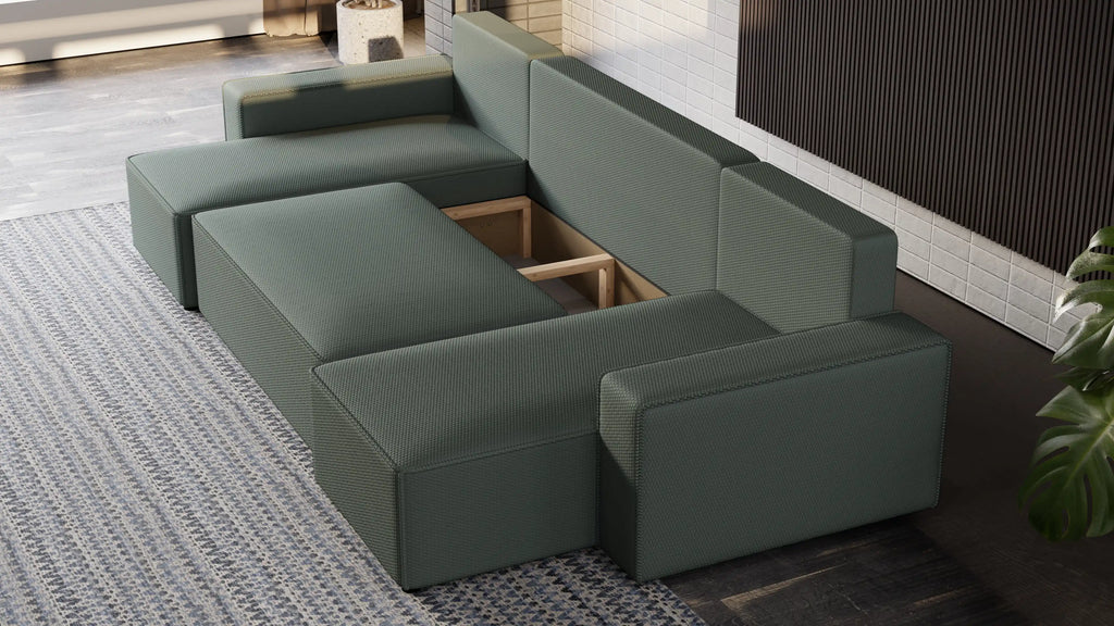 Narożnik Nexo U – rozkładany z pojemnikiem, wolnostojący