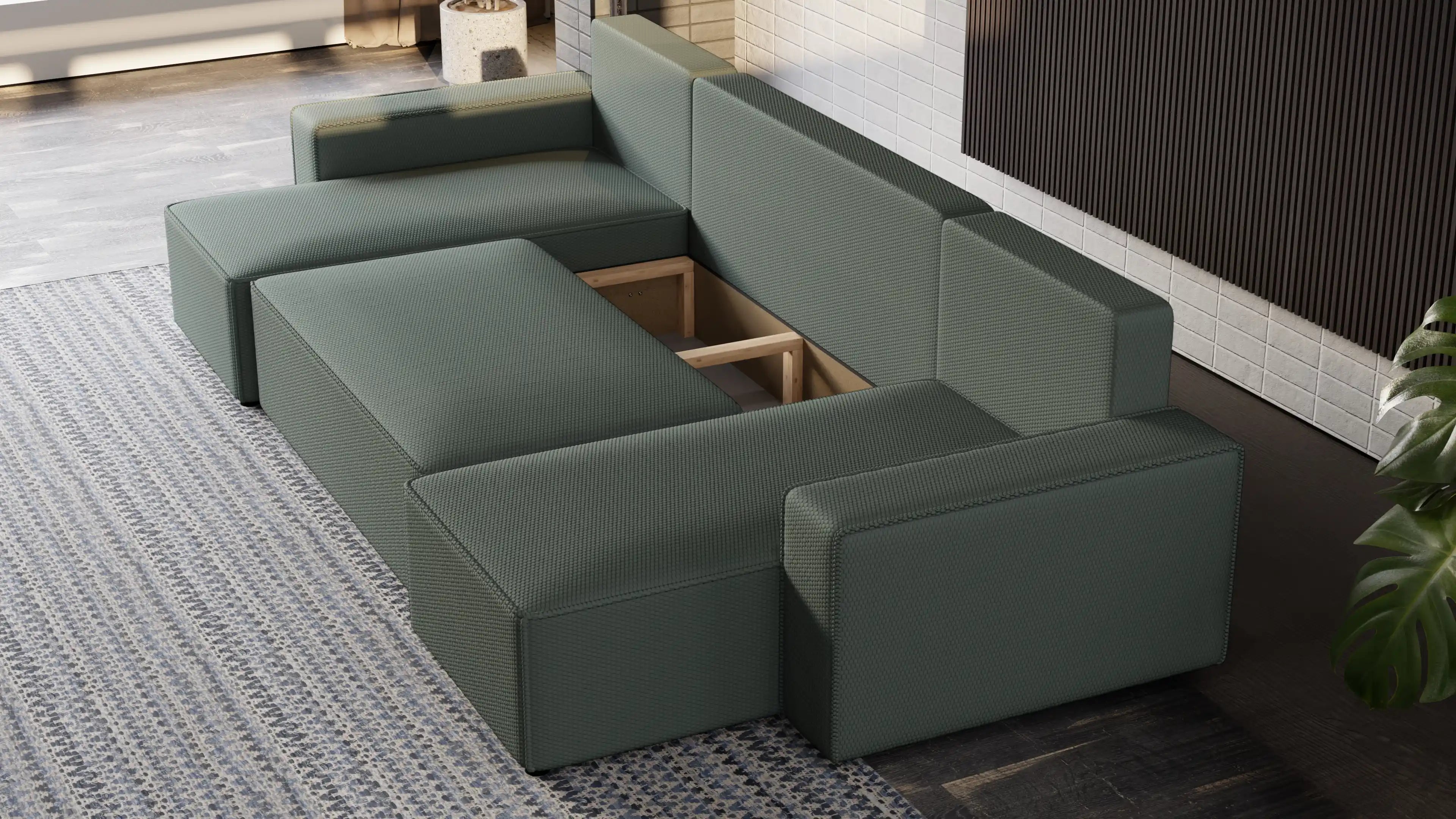 Narożnik Nexo U – rozkładany z pojemnikiem, wolnostojący