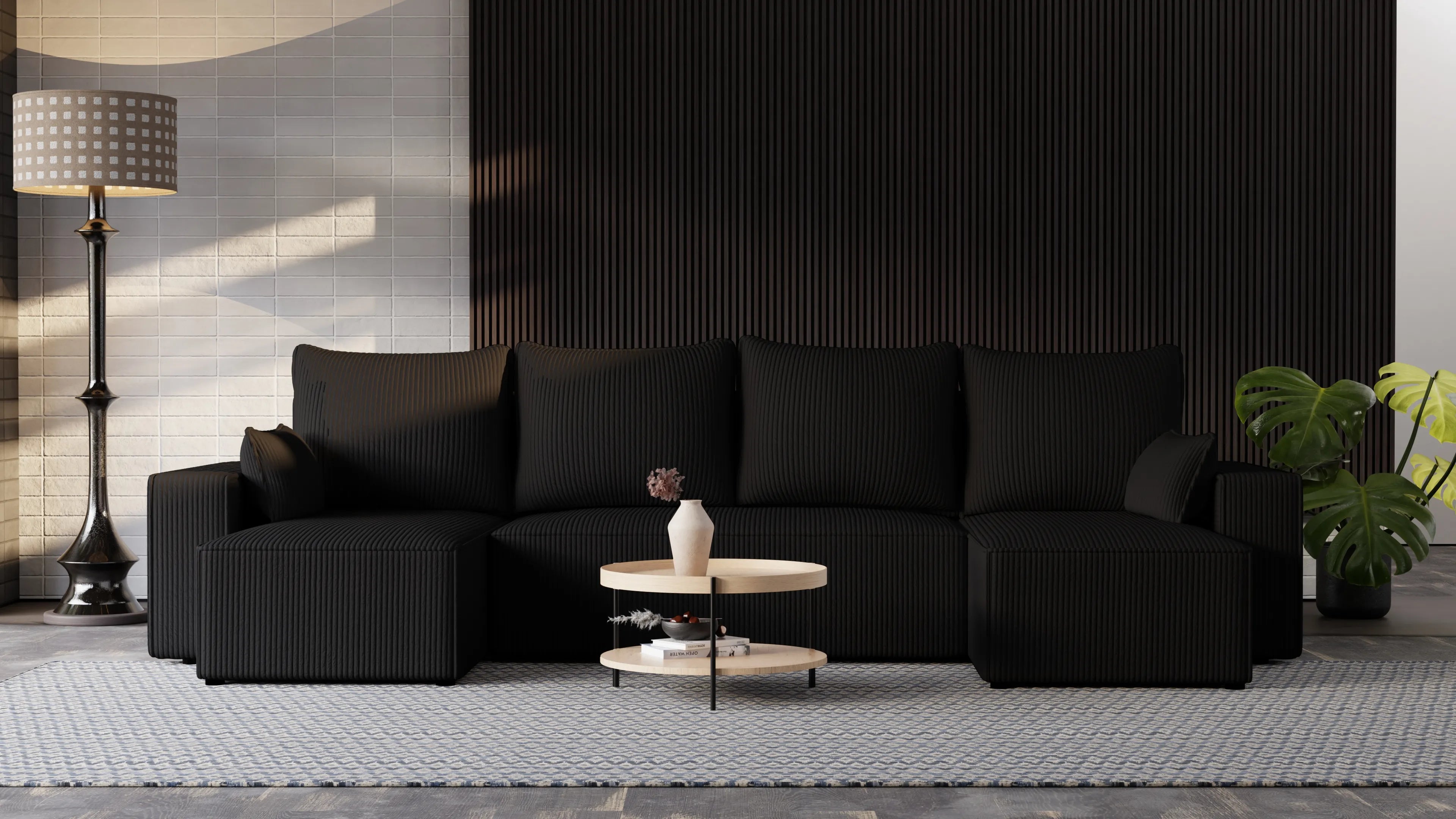 Narożnik Nexo U – uniwersalny rozkładany z pojemnikiem, tkanina POSO