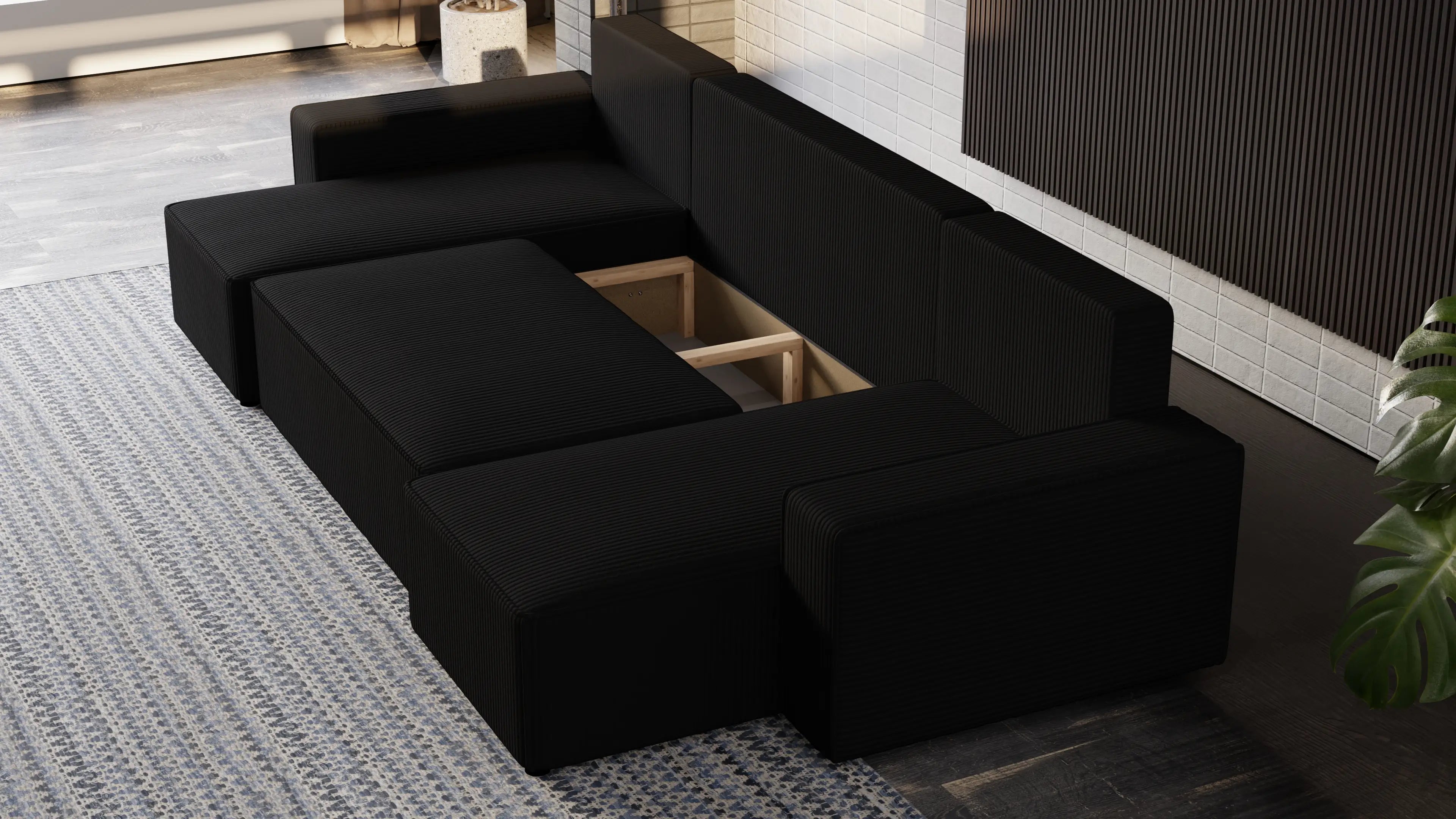 Narożnik Nexo U – uniwersalny rozkładany z pojemnikiem, tkanina POSO