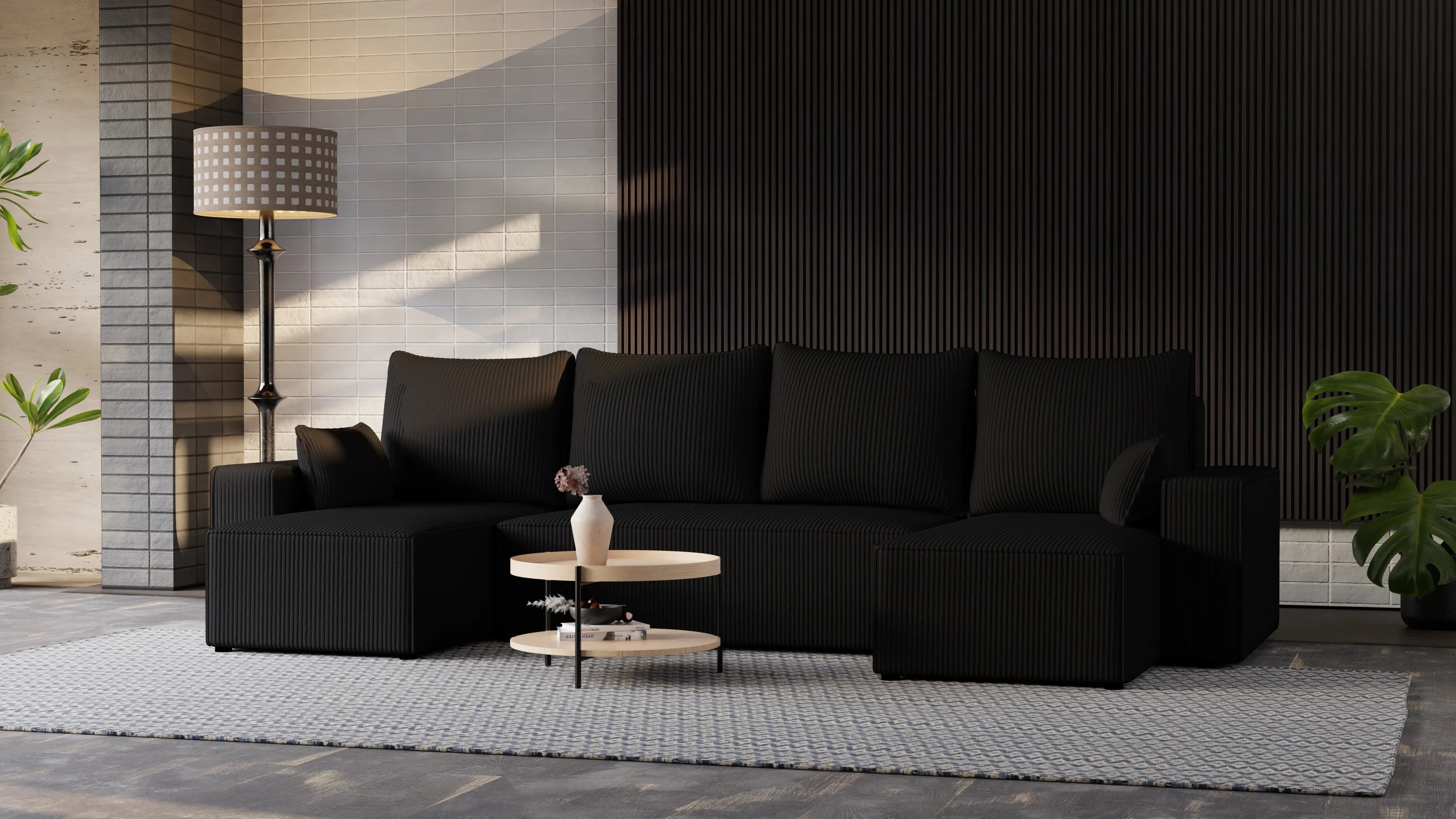 Narożnik Nexo U – uniwersalny rozkładany z pojemnikiem, tkanina POSO