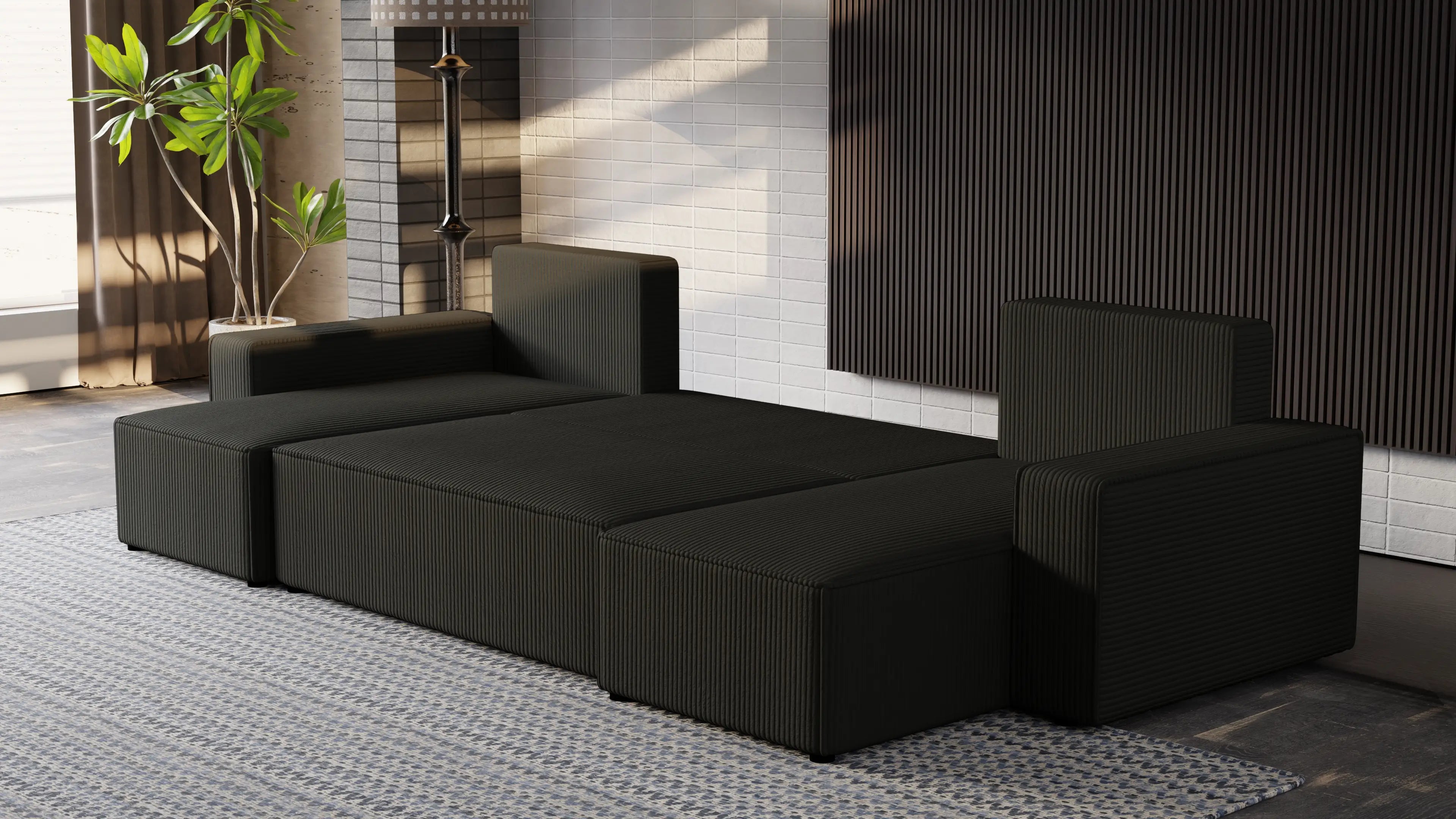 Narożnik Nexo U – uniwersalny rozkładany z pojemnikiem, tkanina POSO