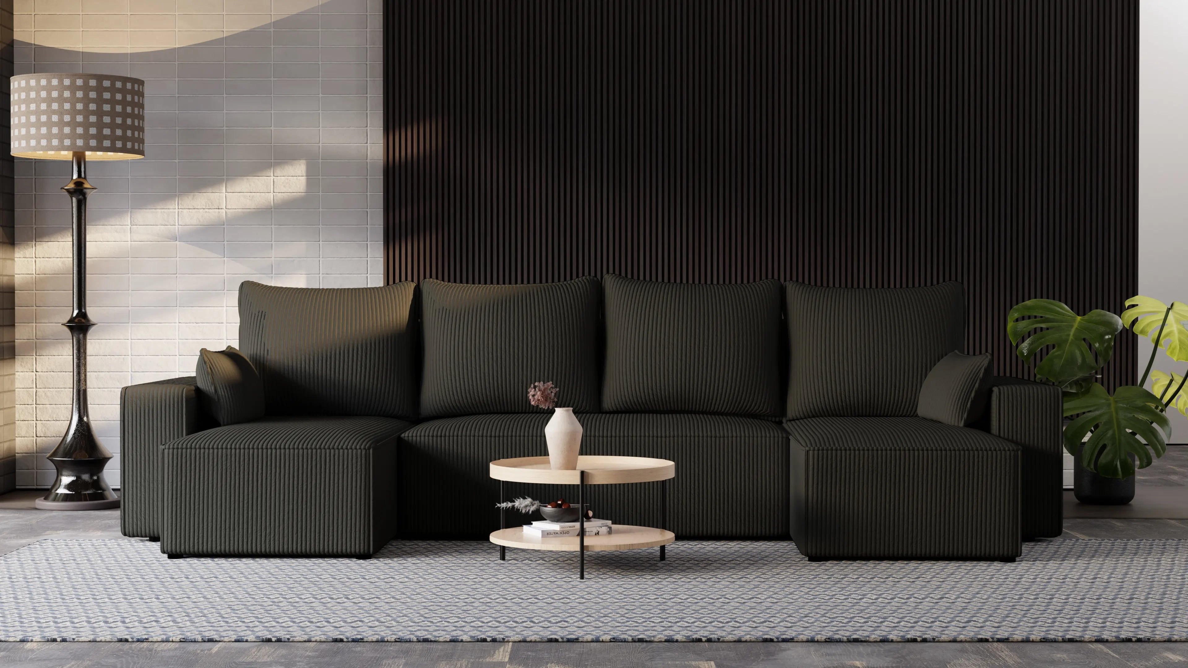 Narożnik Nexo U – uniwersalny rozkładany z pojemnikiem, tkanina POSO