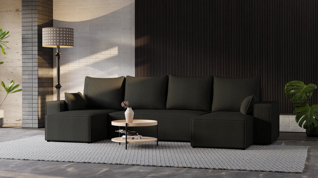 Narożnik Nexo U – uniwersalny rozkładany z pojemnikiem, tkanina POSO