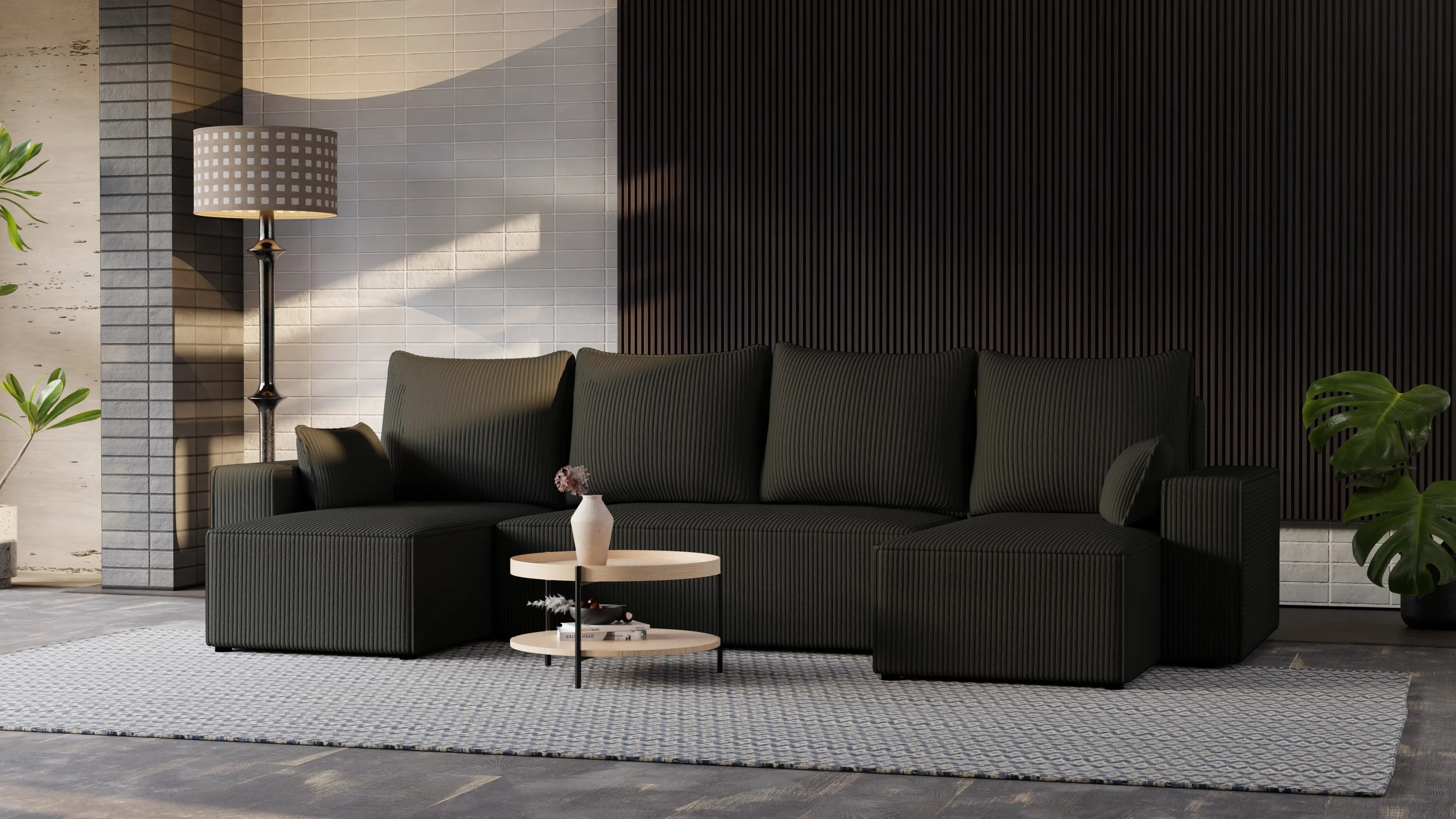 Narożnik Nexo U – uniwersalny rozkładany z pojemnikiem, tkanina POSO