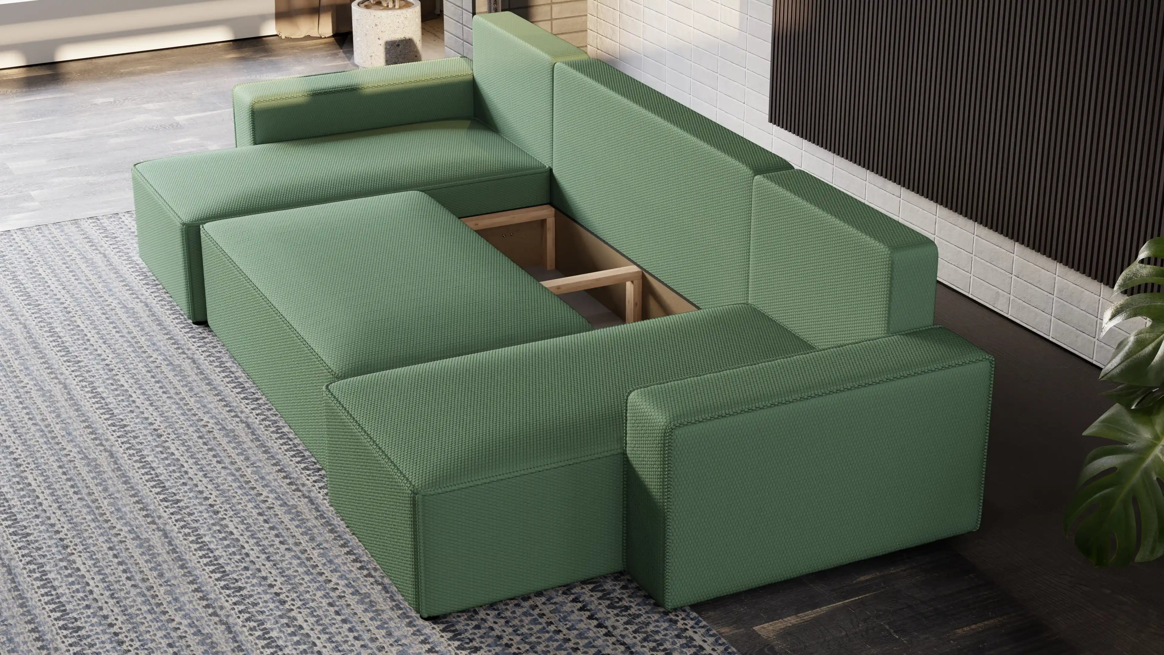 Narożnik Nexo U – rozkładany z pojemnikiem, wolnostojący