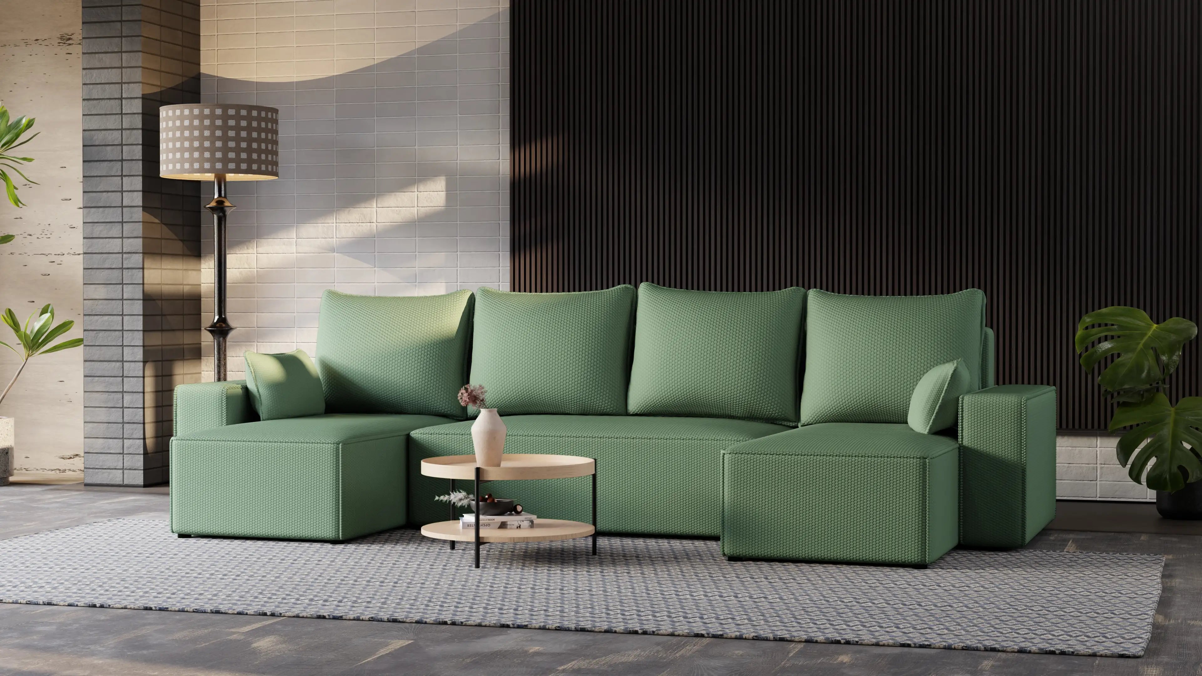 Narożnik Nexo U – rozkładany z pojemnikiem, wolnostojący