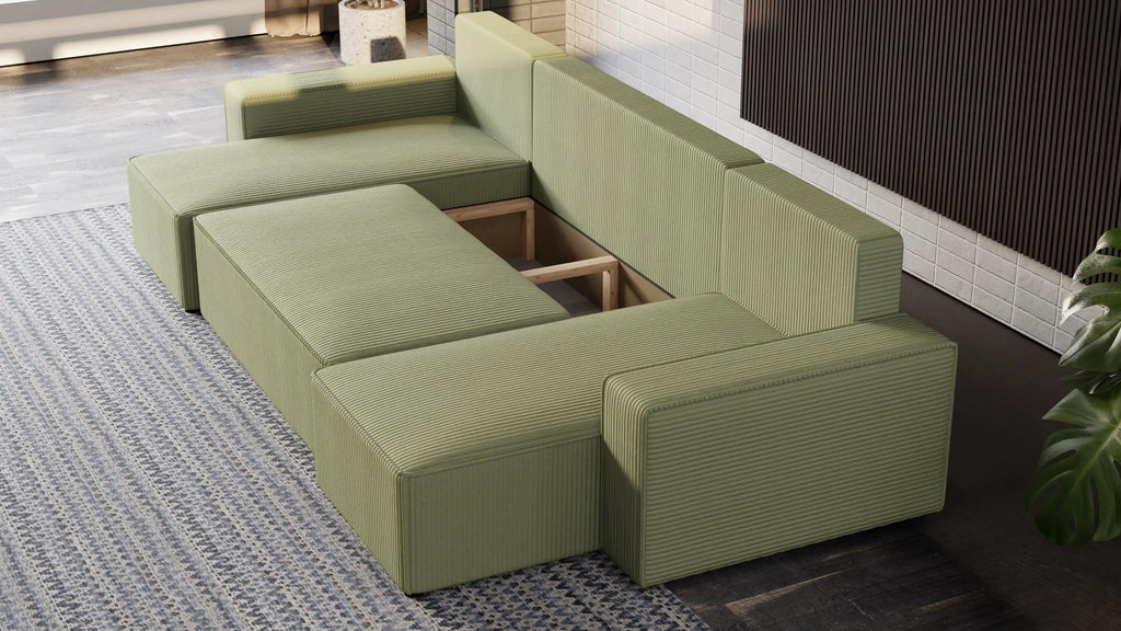 Narożnik Nexo U – uniwersalny rozkładany z pojemnikiem, tkanina POSO