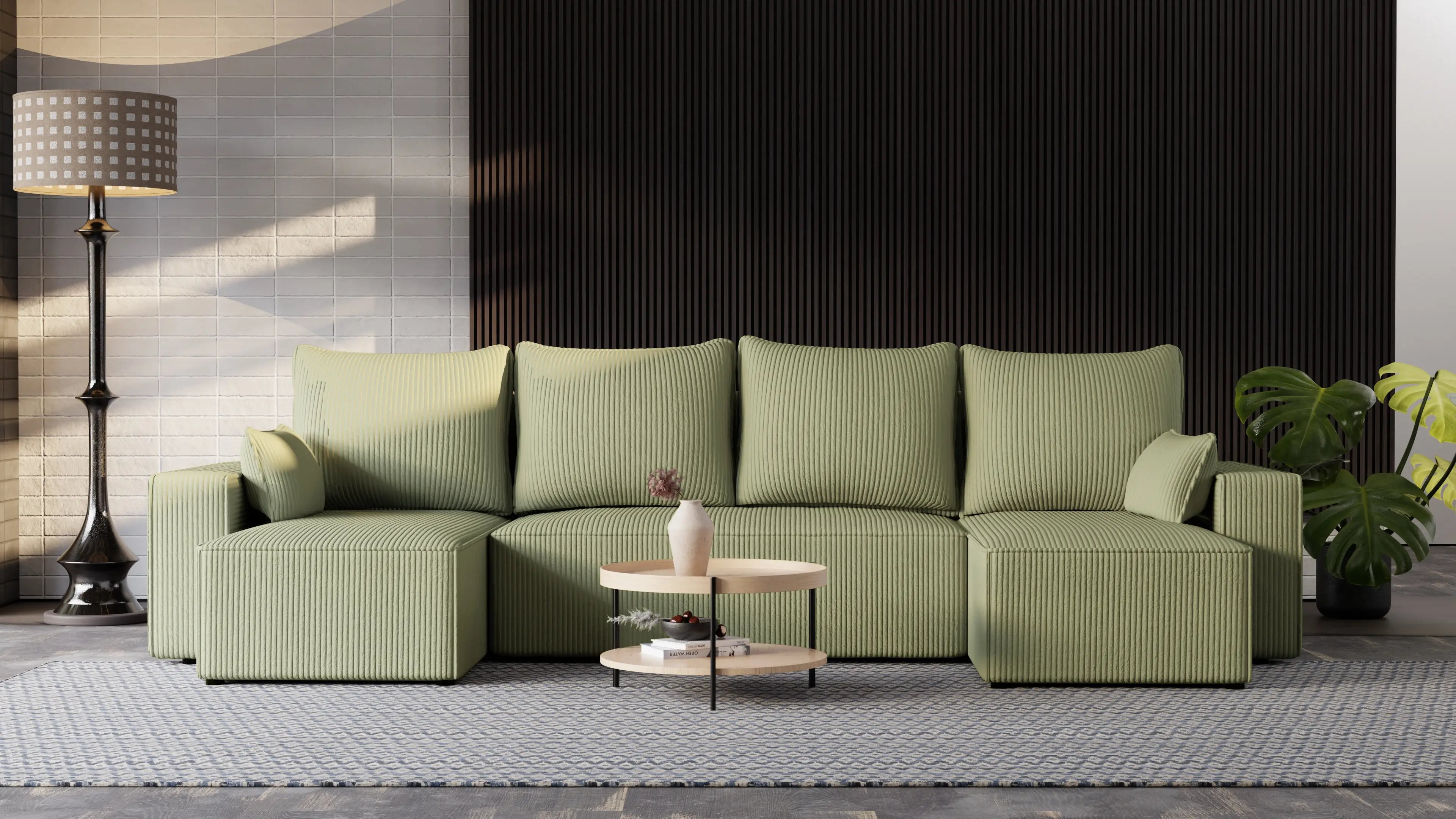 Narożnik Nexo U – uniwersalny rozkładany z pojemnikiem, tkanina POSO