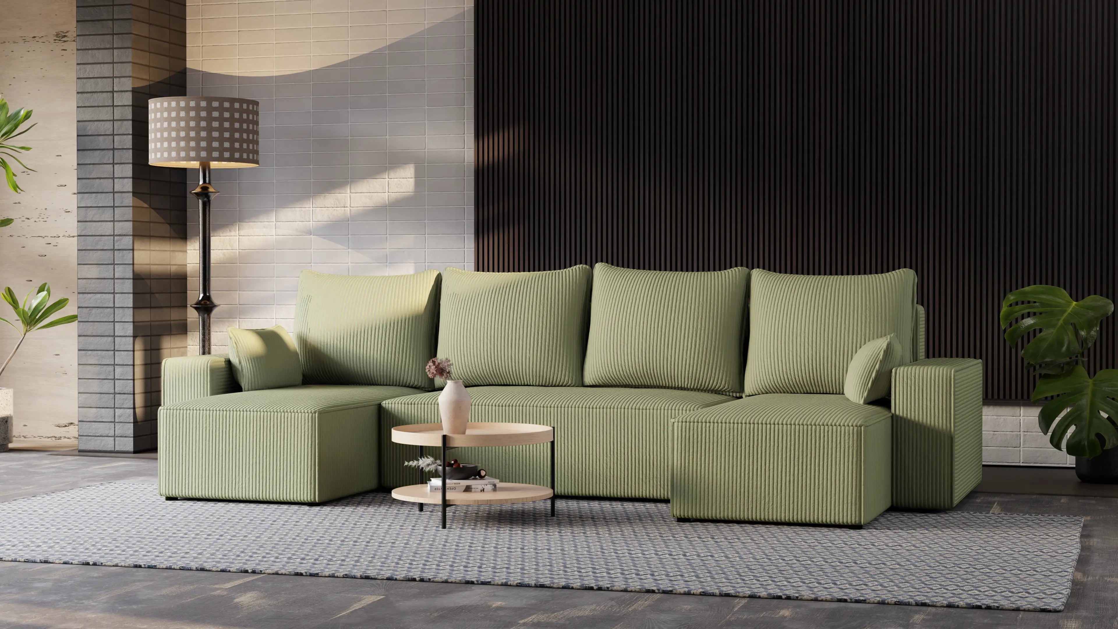 Narożnik Nexo U – uniwersalny rozkładany z pojemnikiem, tkanina POSO