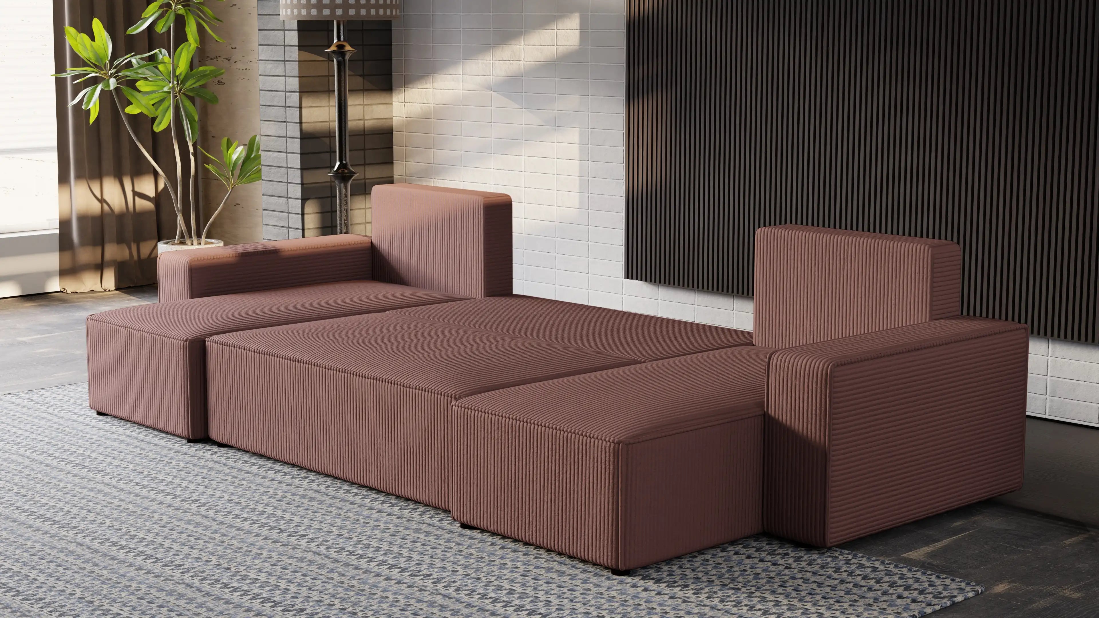 Narożnik Nexo U – uniwersalny rozkładany z pojemnikiem, tkanina POSO