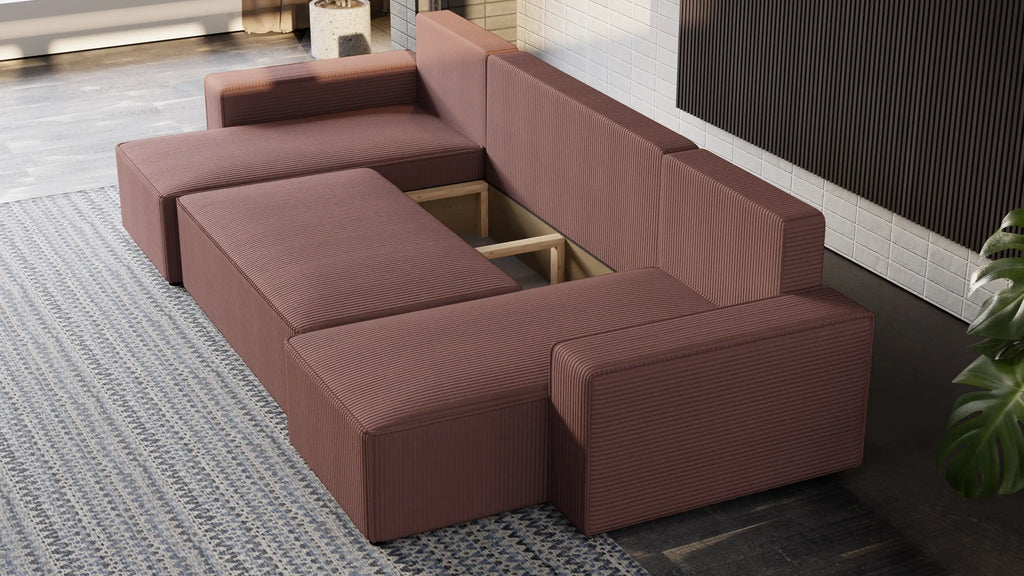 Narożnik Nexo U – uniwersalny rozkładany z pojemnikiem, tkanina POSO