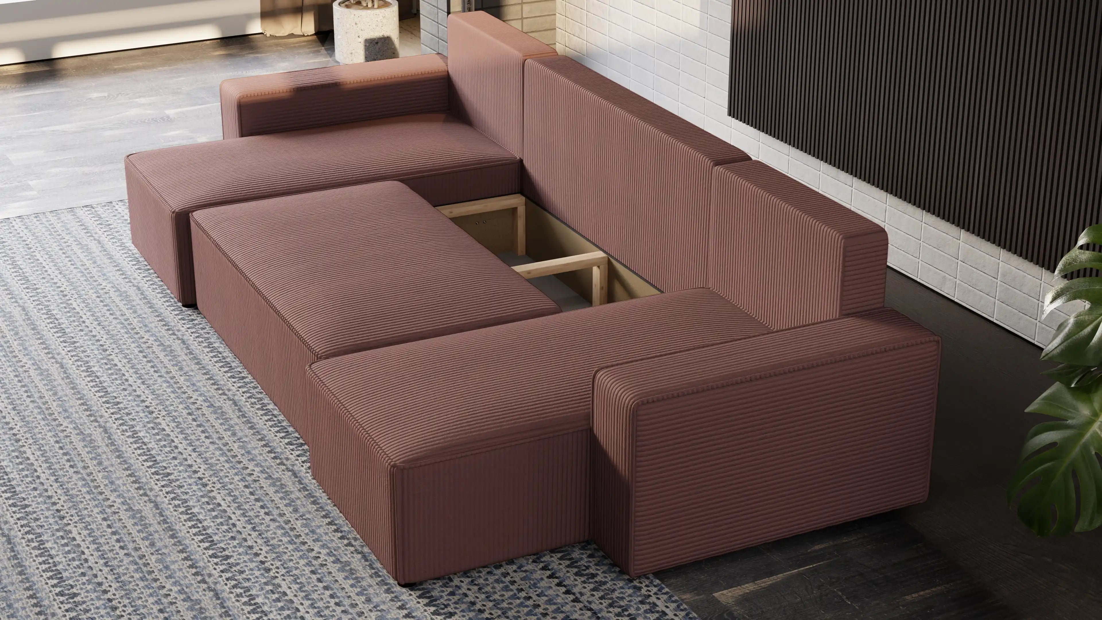 Narożnik Nexo U – uniwersalny rozkładany z pojemnikiem, tkanina POSO