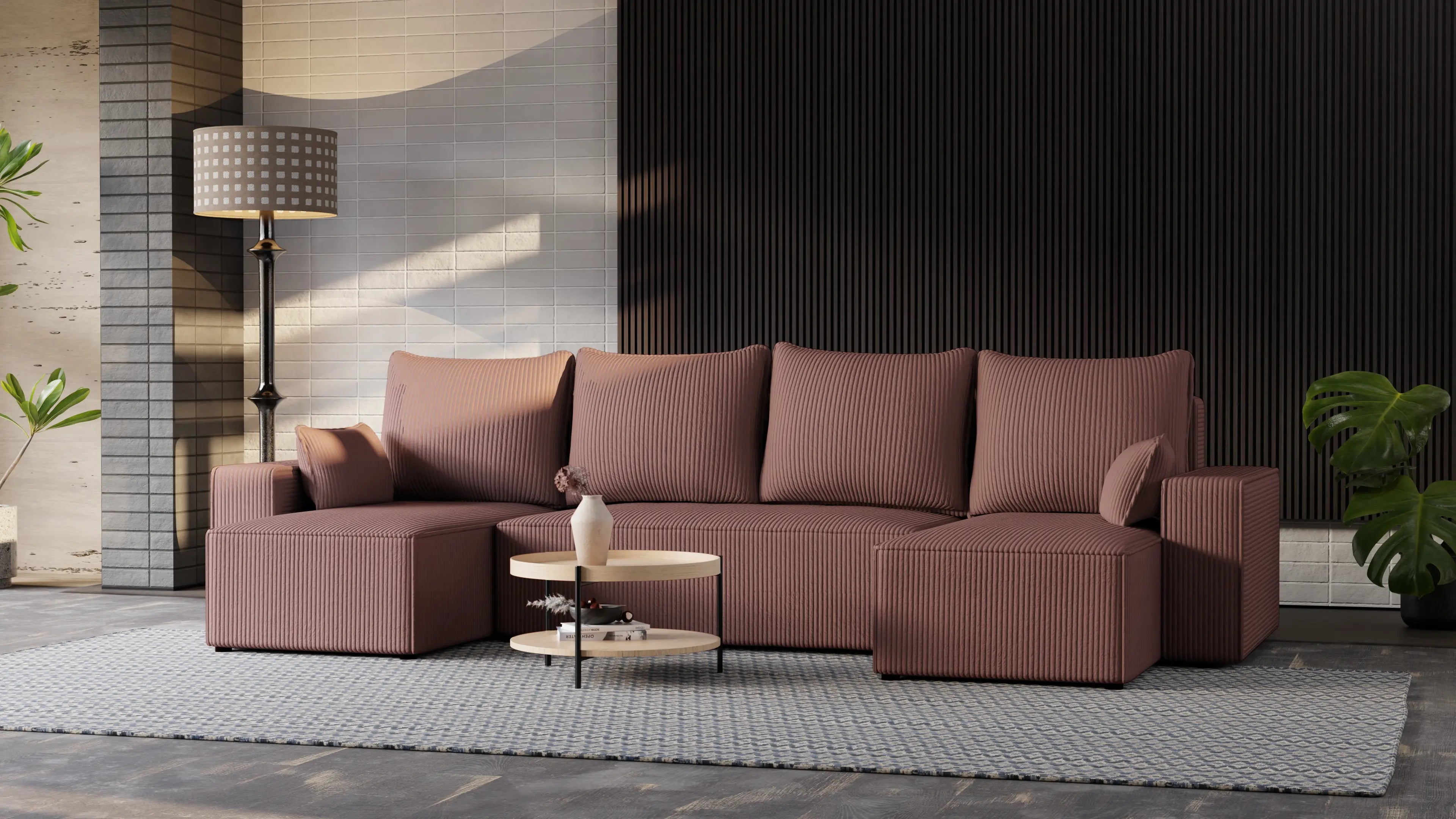 Narożnik Nexo U – uniwersalny rozkładany z pojemnikiem, tkanina POSO