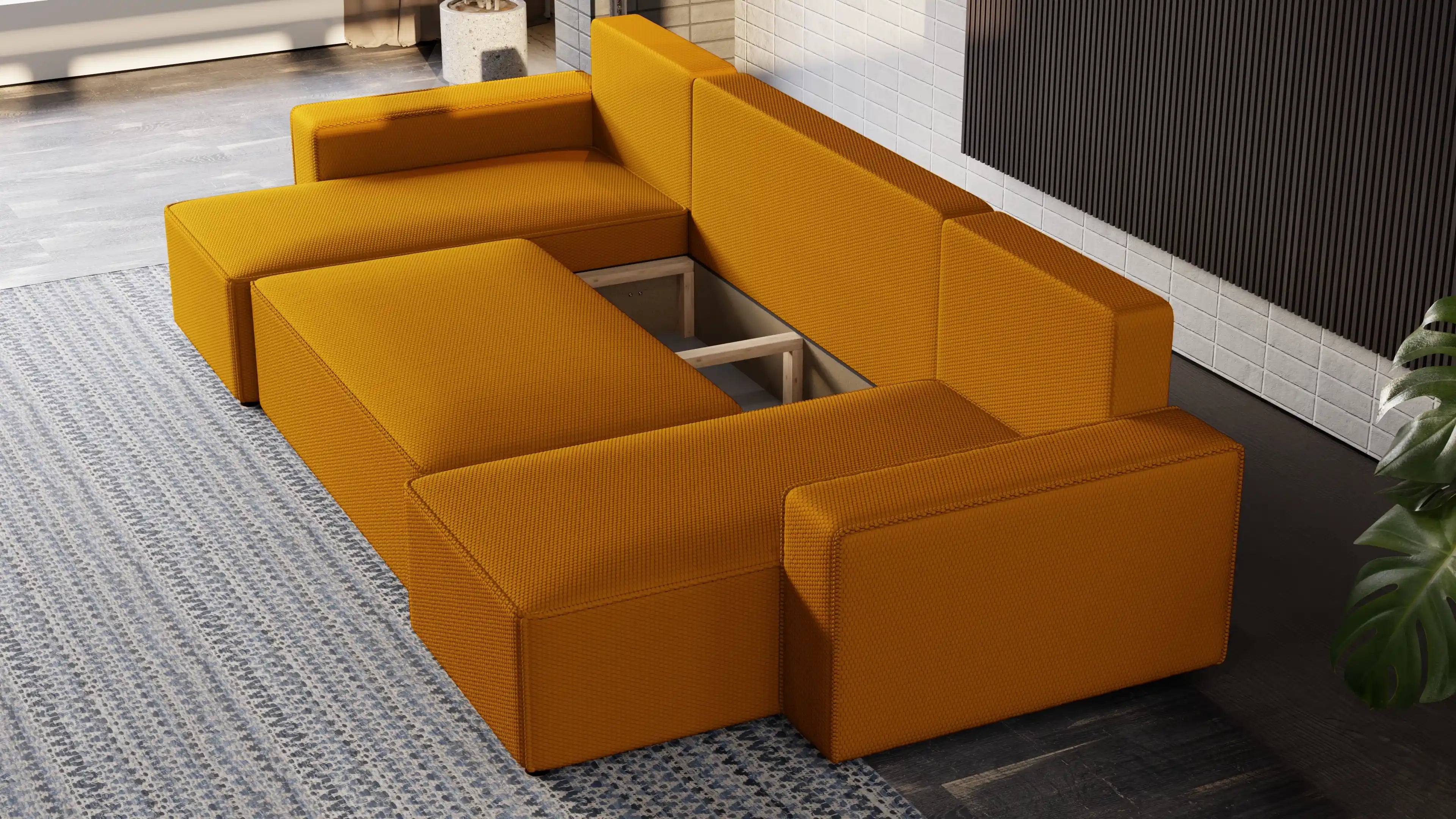 Narożnik Nexo U – rozkładany z pojemnikiem, wolnostojący