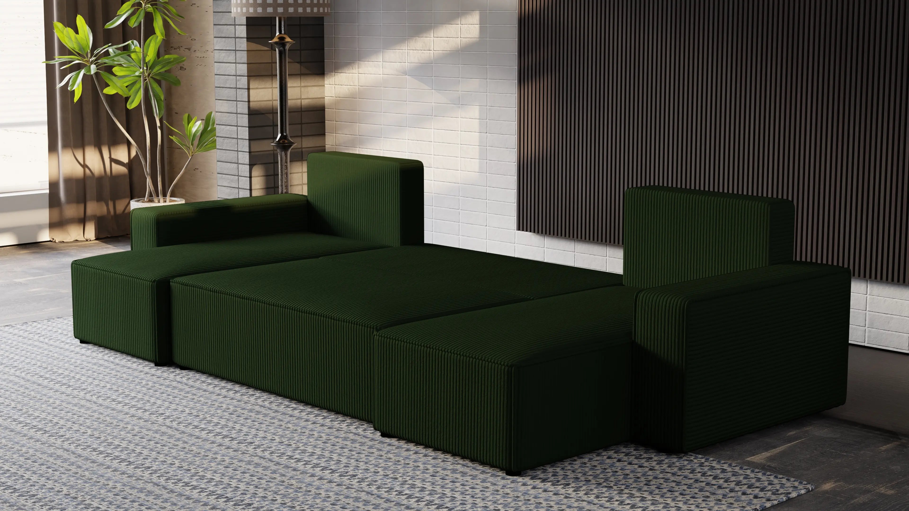 Narożnik Nexo U – uniwersalny rozkładany z pojemnikiem, tkanina POSO