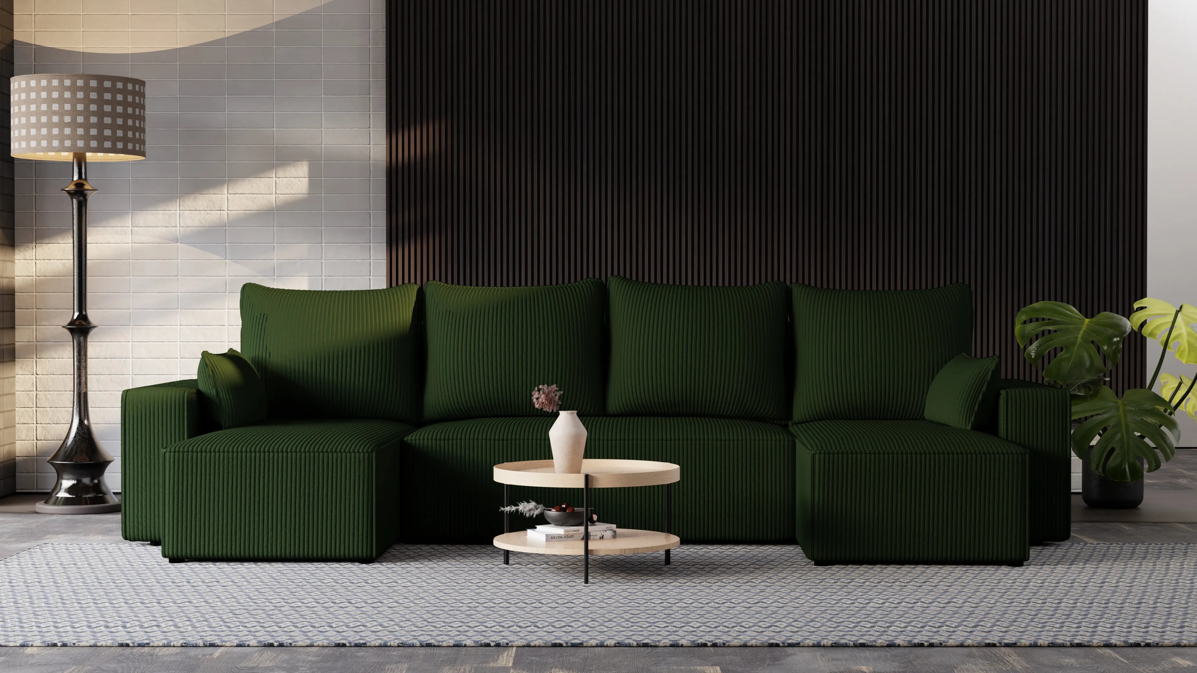 Narożnik Nexo U – uniwersalny rozkładany z pojemnikiem, tkanina POSO