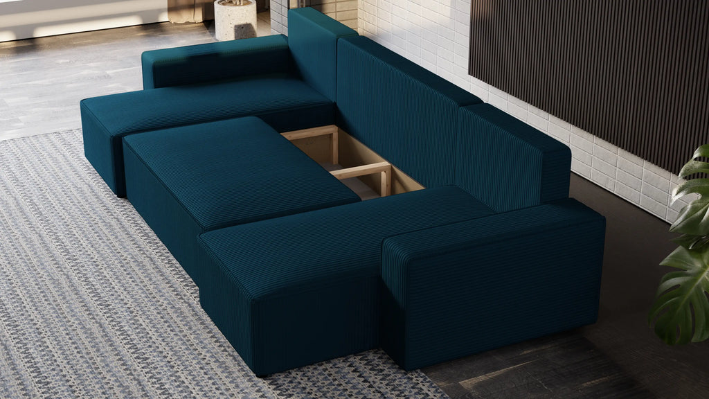 Narożnik Nexo U – uniwersalny rozkładany z pojemnikiem, tkanina POSO