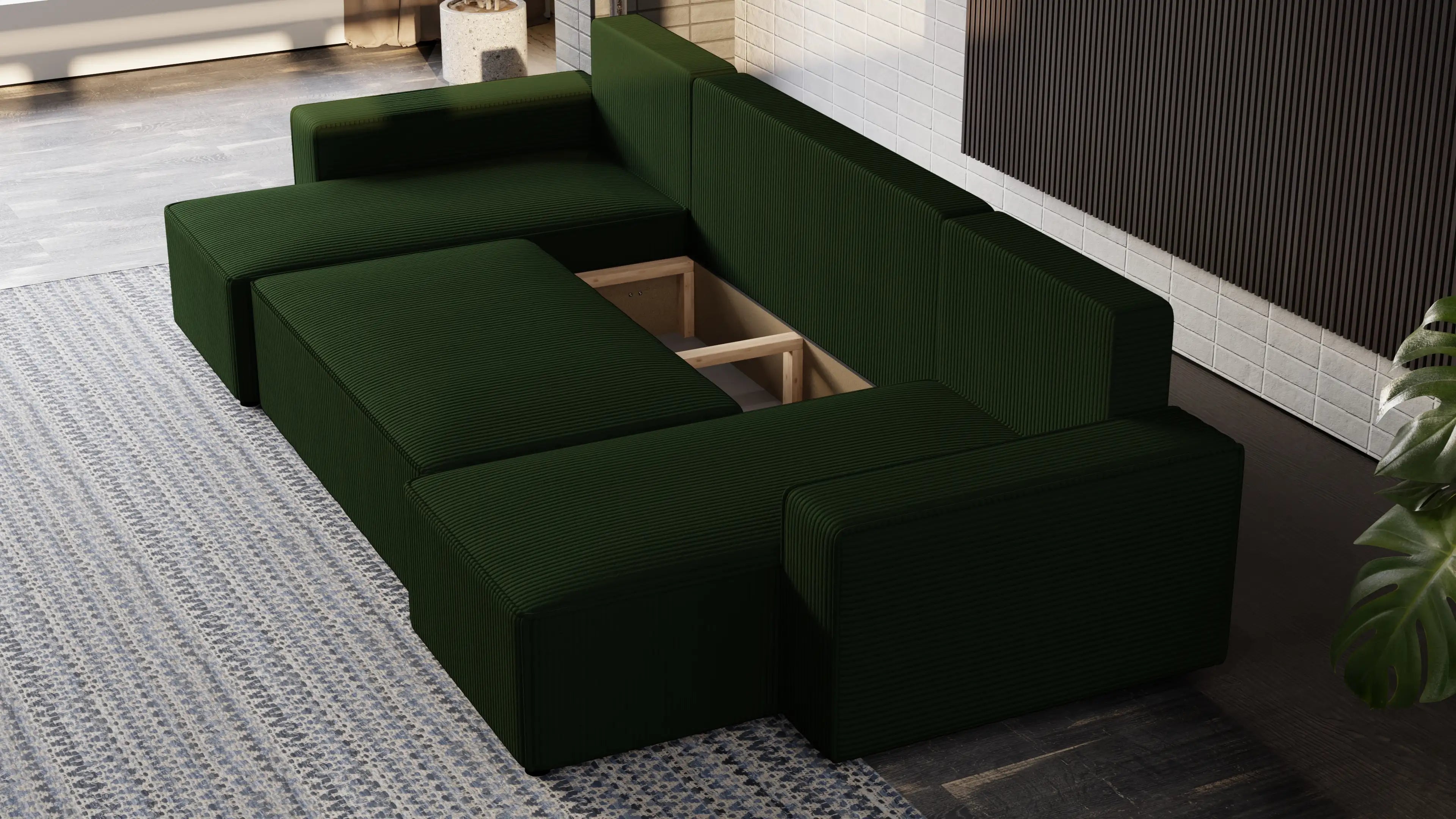 Narożnik Nexo U – uniwersalny rozkładany z pojemnikiem, tkanina POSO