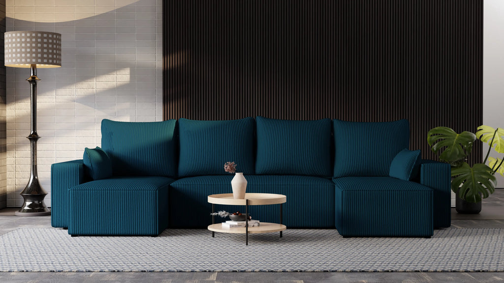 Narożnik Nexo U – uniwersalny rozkładany z pojemnikiem, tkanina POSO