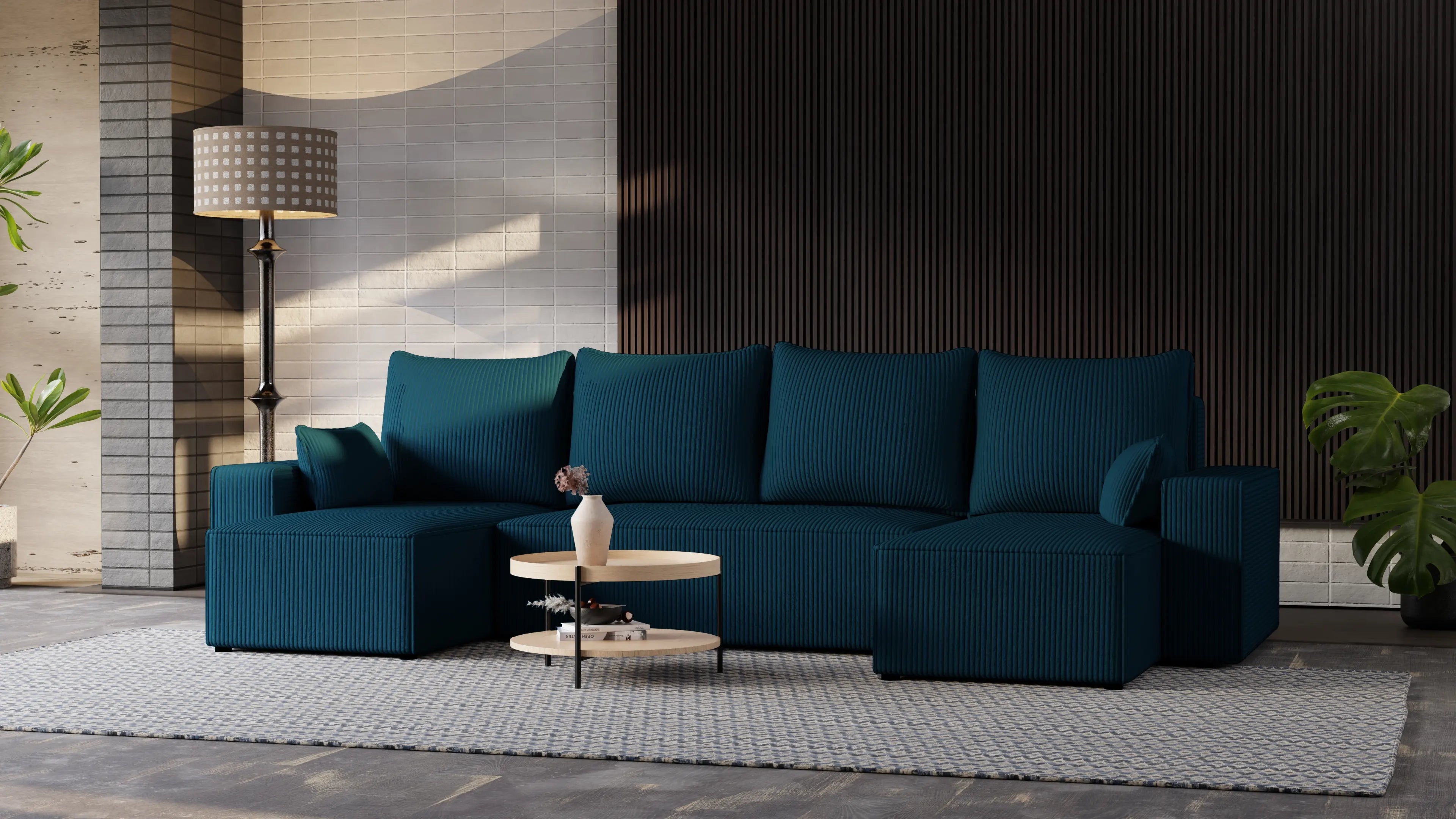 Narożnik Nexo U – uniwersalny rozkładany z pojemnikiem, tkanina POSO