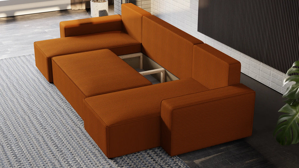 Narożnik Nexo U – uniwersalny rozkładany z pojemnikiem, tkanina POSO