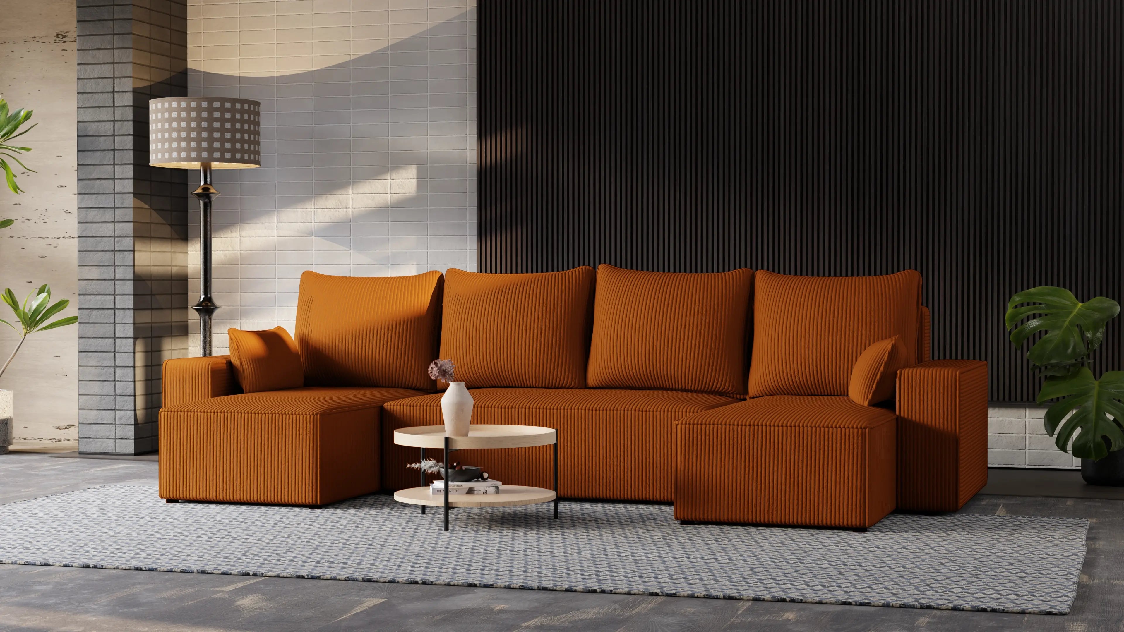 Narożnik Nexo U – uniwersalny rozkładany z pojemnikiem, tkanina POSO