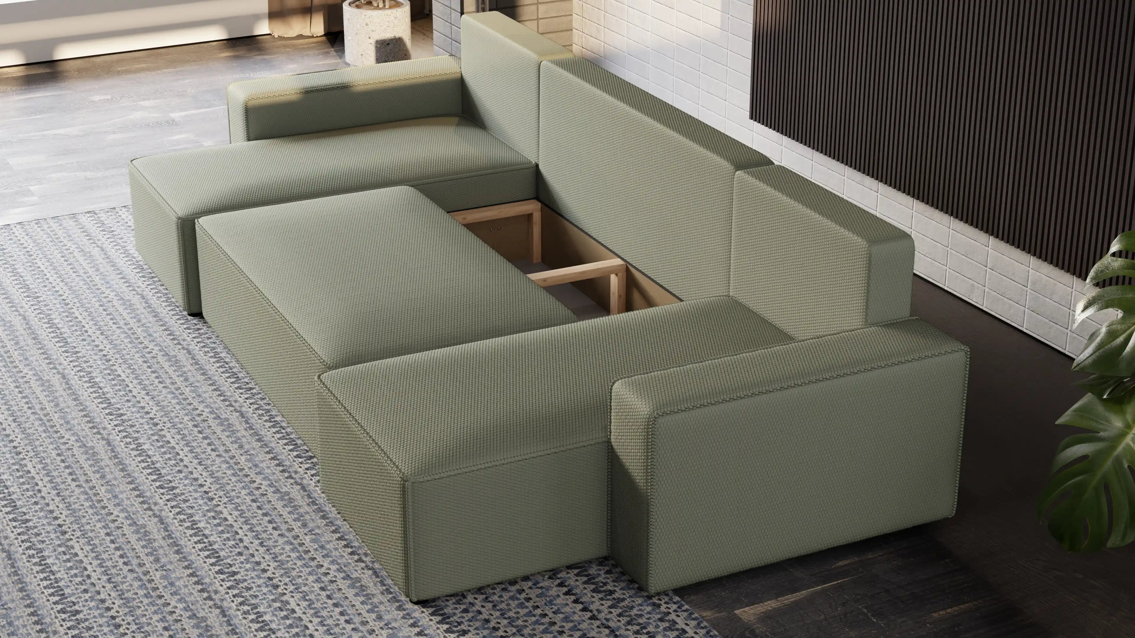 Narożnik Nexo U – rozkładany z pojemnikiem, wolnostojący