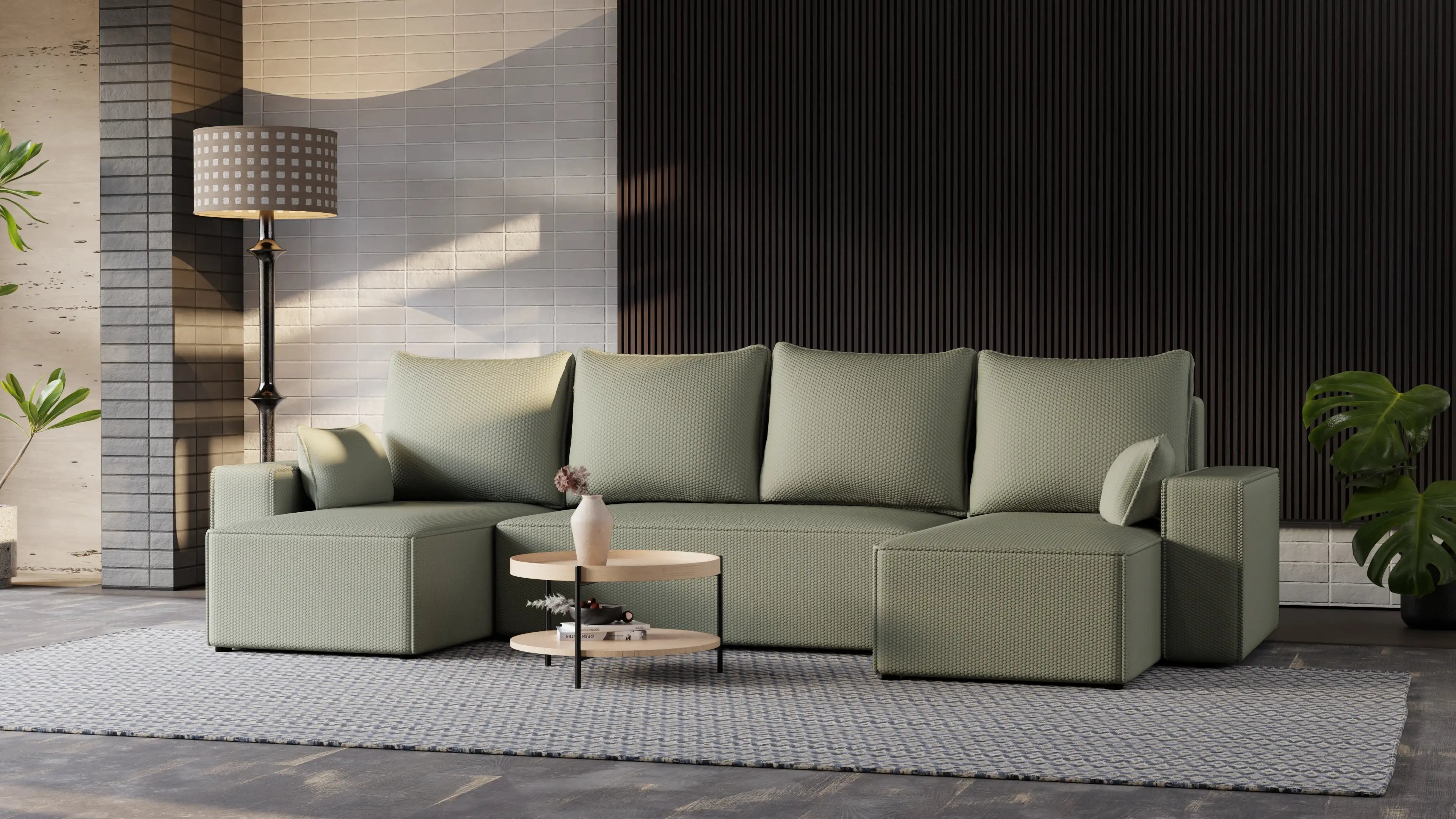 Narożnik Nexo U – rozkładany z pojemnikiem, wolnostojący