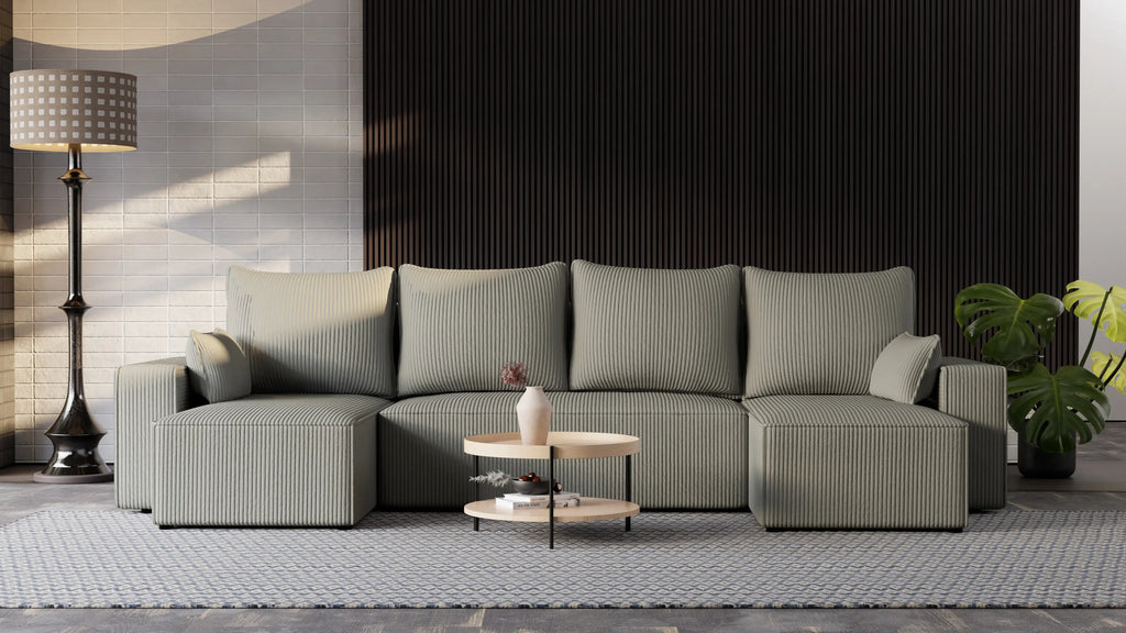 Narożnik Nexo U – uniwersalny rozkładany z pojemnikiem, tkanina POSO