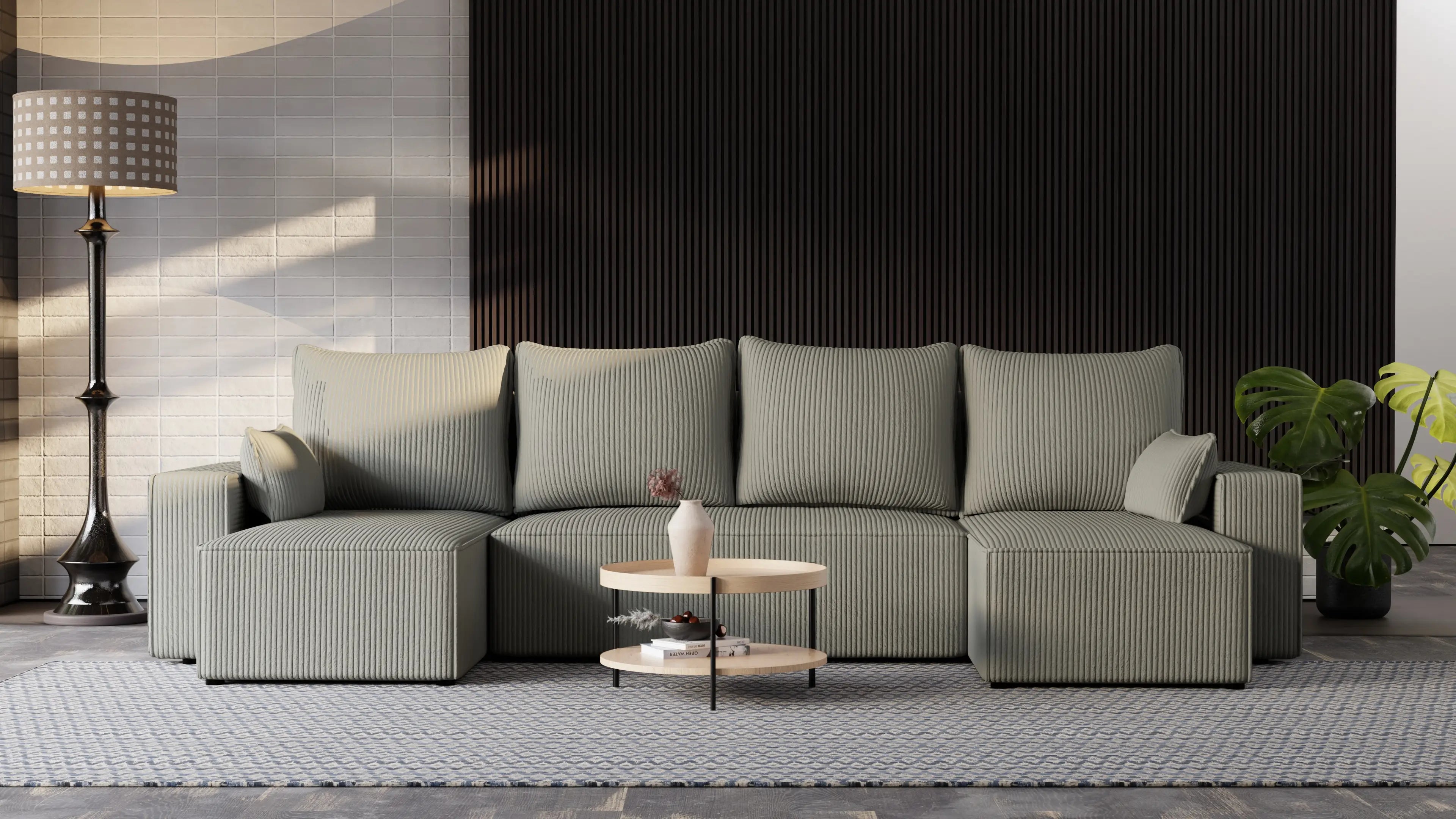 Narożnik Nexo U – uniwersalny rozkładany z pojemnikiem, tkanina POSO