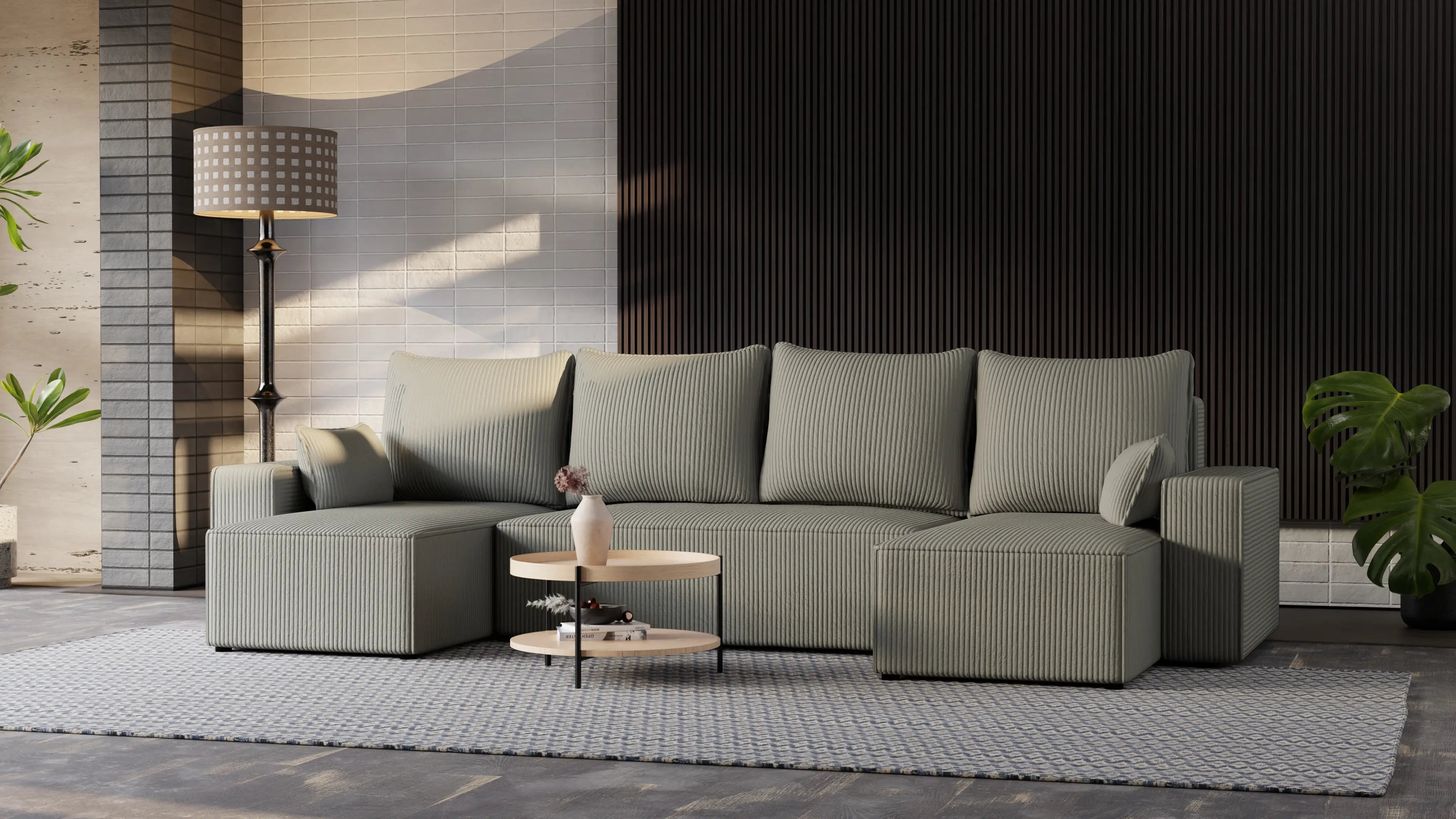 Narożnik Nexo U – uniwersalny rozkładany z pojemnikiem, tkanina POSO