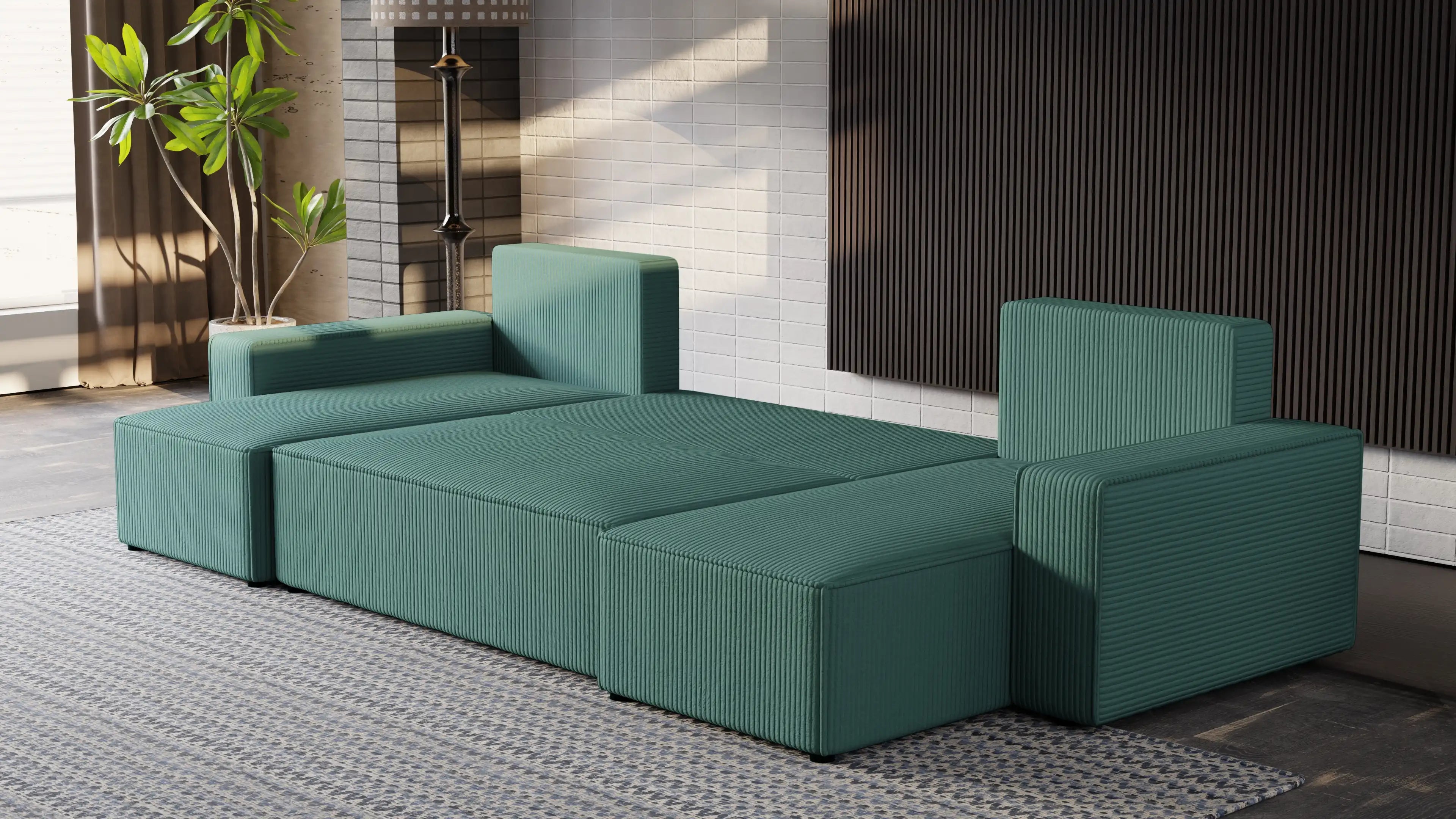 Narożnik Nexo U – uniwersalny rozkładany z pojemnikiem, tkanina POSO