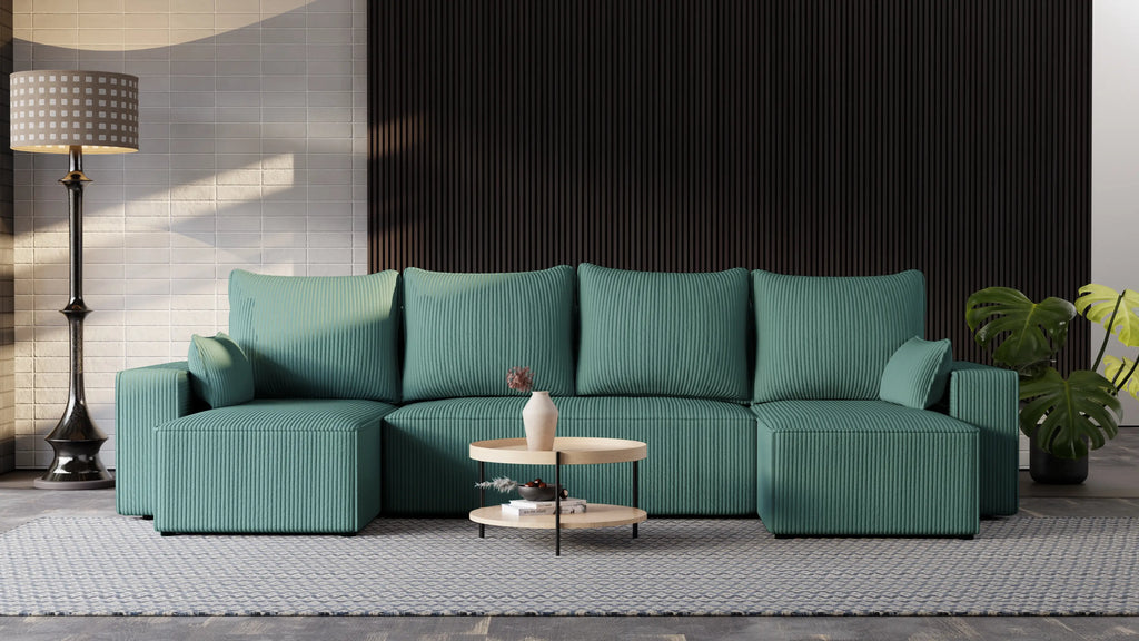 Narożnik Nexo U – uniwersalny rozkładany z pojemnikiem, tkanina POSO