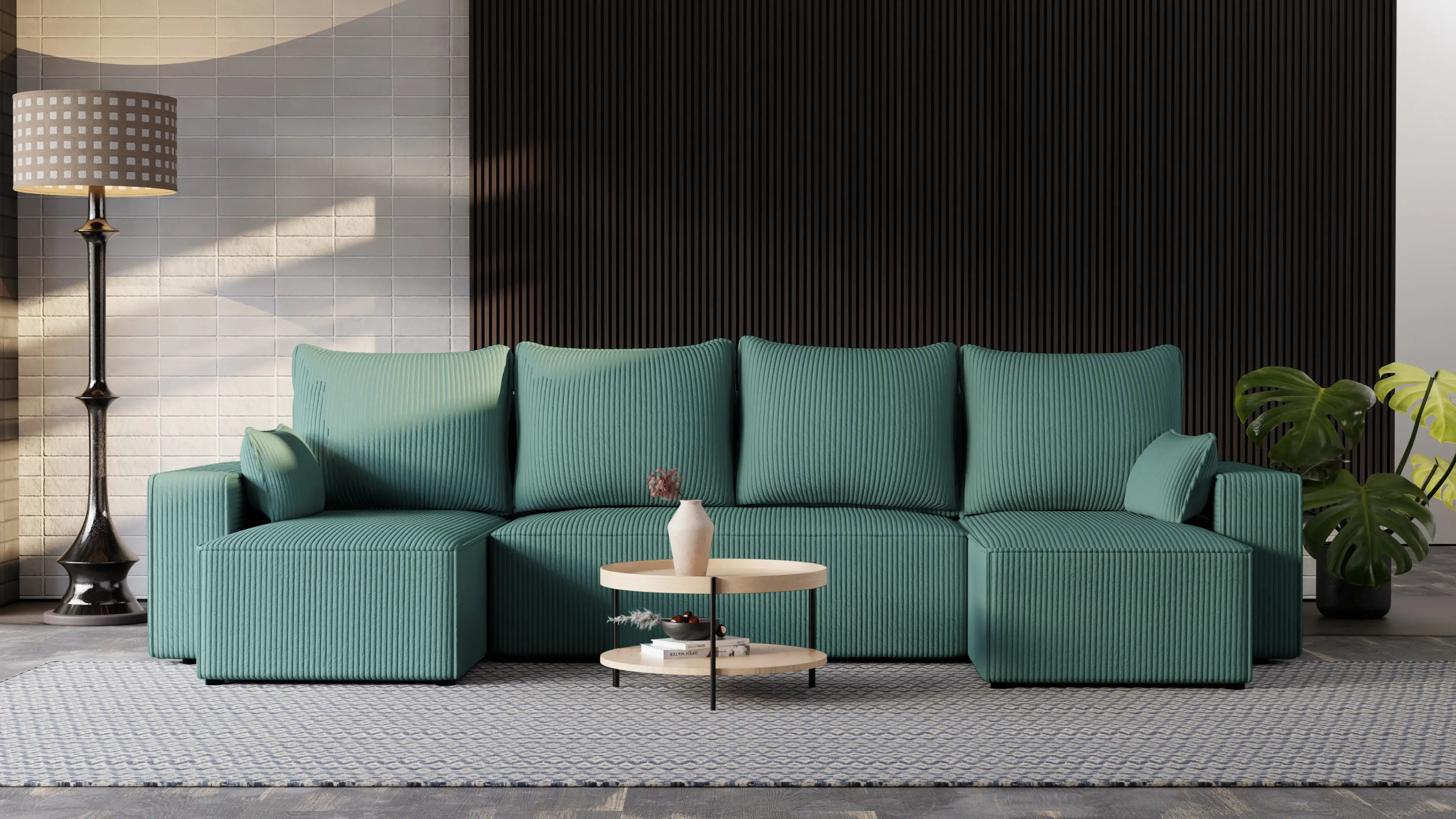 Narożnik Nexo U – uniwersalny rozkładany z pojemnikiem, tkanina POSO