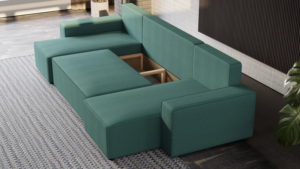 Narożnik Nexo U – uniwersalny rozkładany z pojemnikiem, tkanina POSO