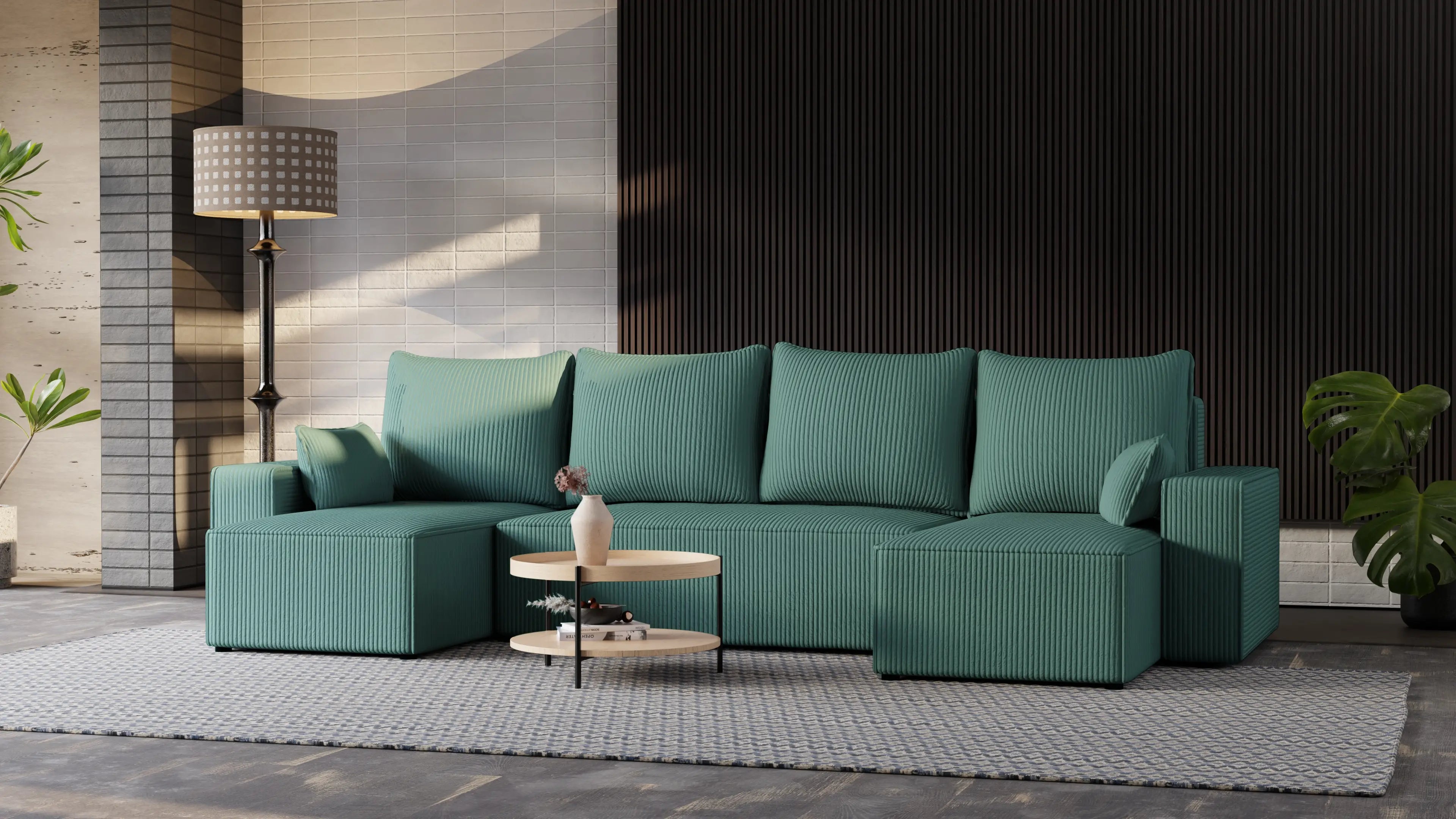 Narożnik Nexo U – uniwersalny rozkładany z pojemnikiem, tkanina POSO