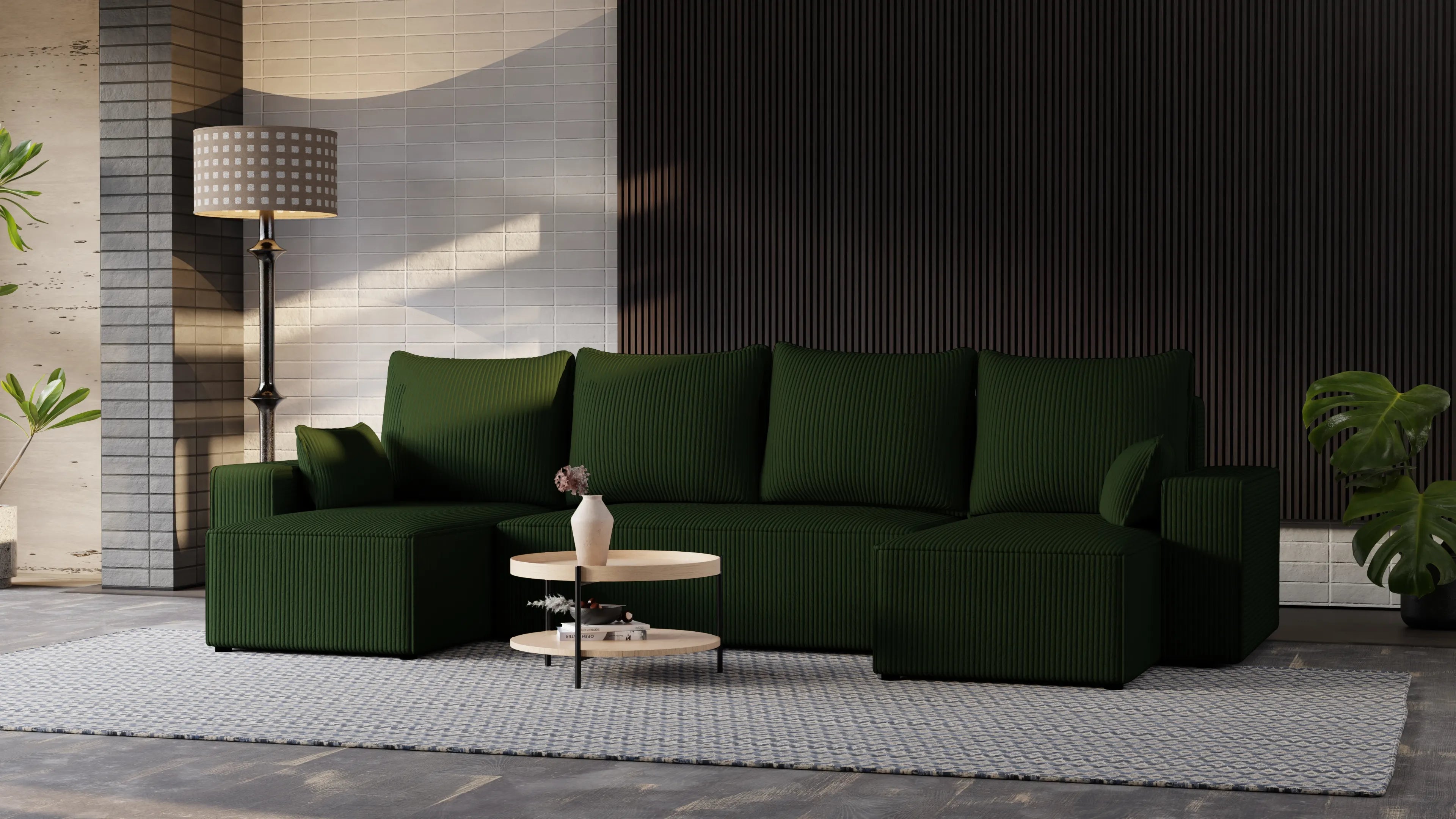 Narożnik Nexo U – uniwersalny rozkładany z pojemnikiem, tkanina POSO