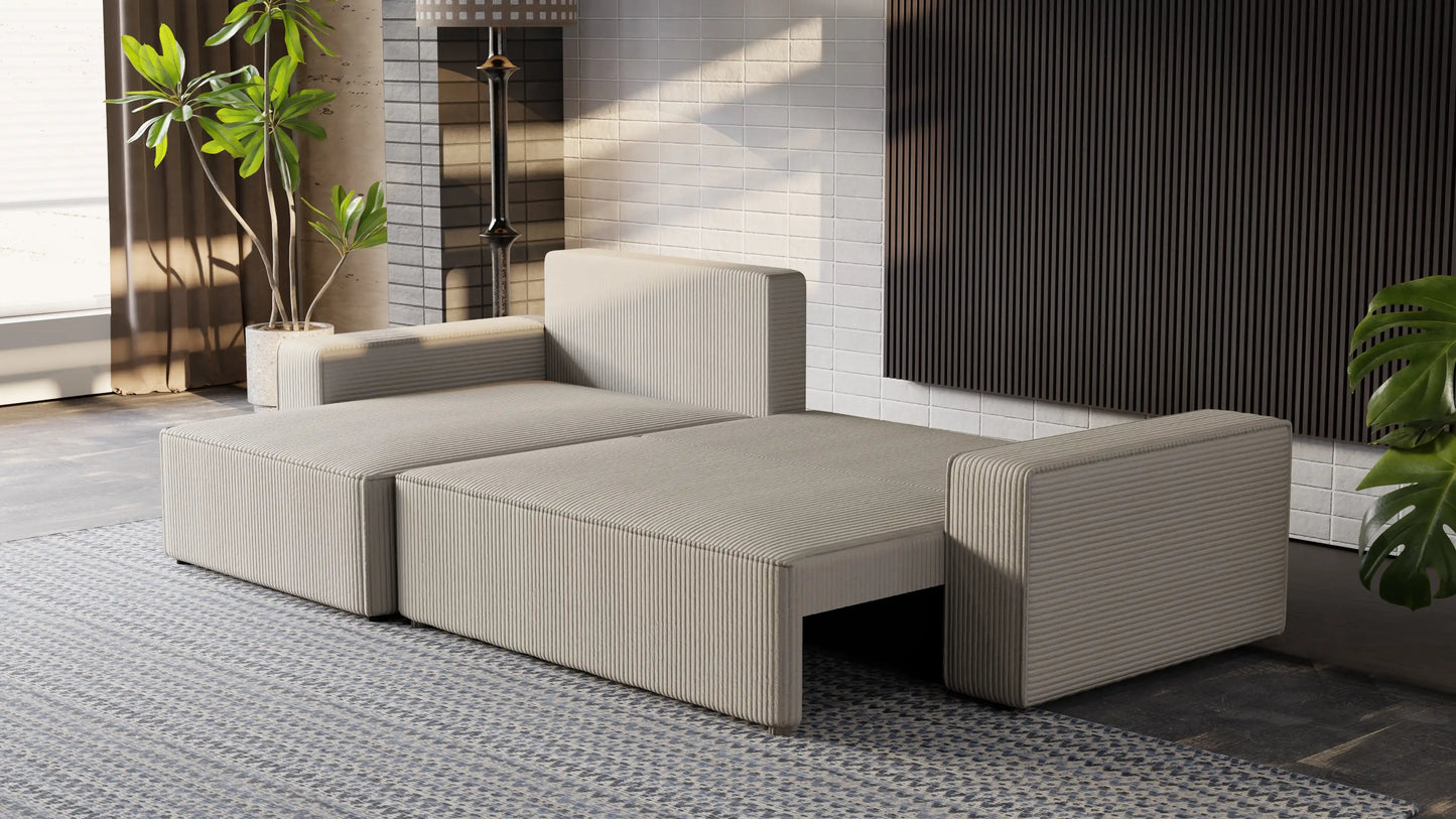 NEXO XL – narożnik z funkcją spania, sprężyny faliste, pianka T30