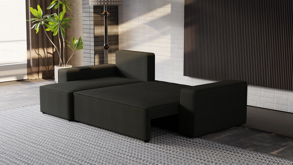 Narożnik tapicerowany NEXO – uniwersalny, z funkcją spania i pojemnikiem