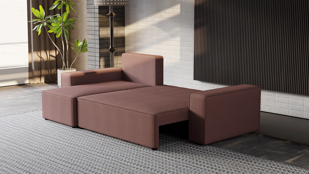 Narożnik tapicerowany NEXO – uniwersalny, z funkcją spania i pojemnikiem