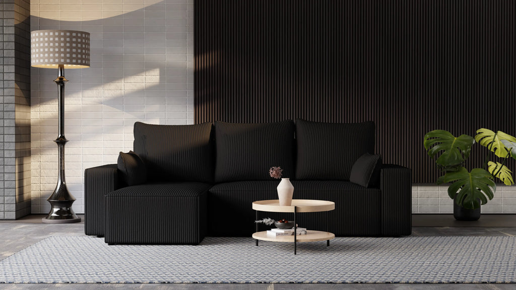 Narożnik tapicerowany NEXO – uniwersalny, z funkcją spania i pojemnikiem