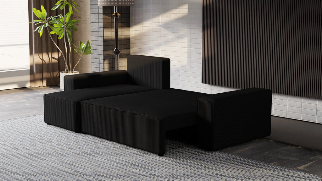 Narożnik tapicerowany NEXO – uniwersalny, z funkcją spania i pojemnikiem