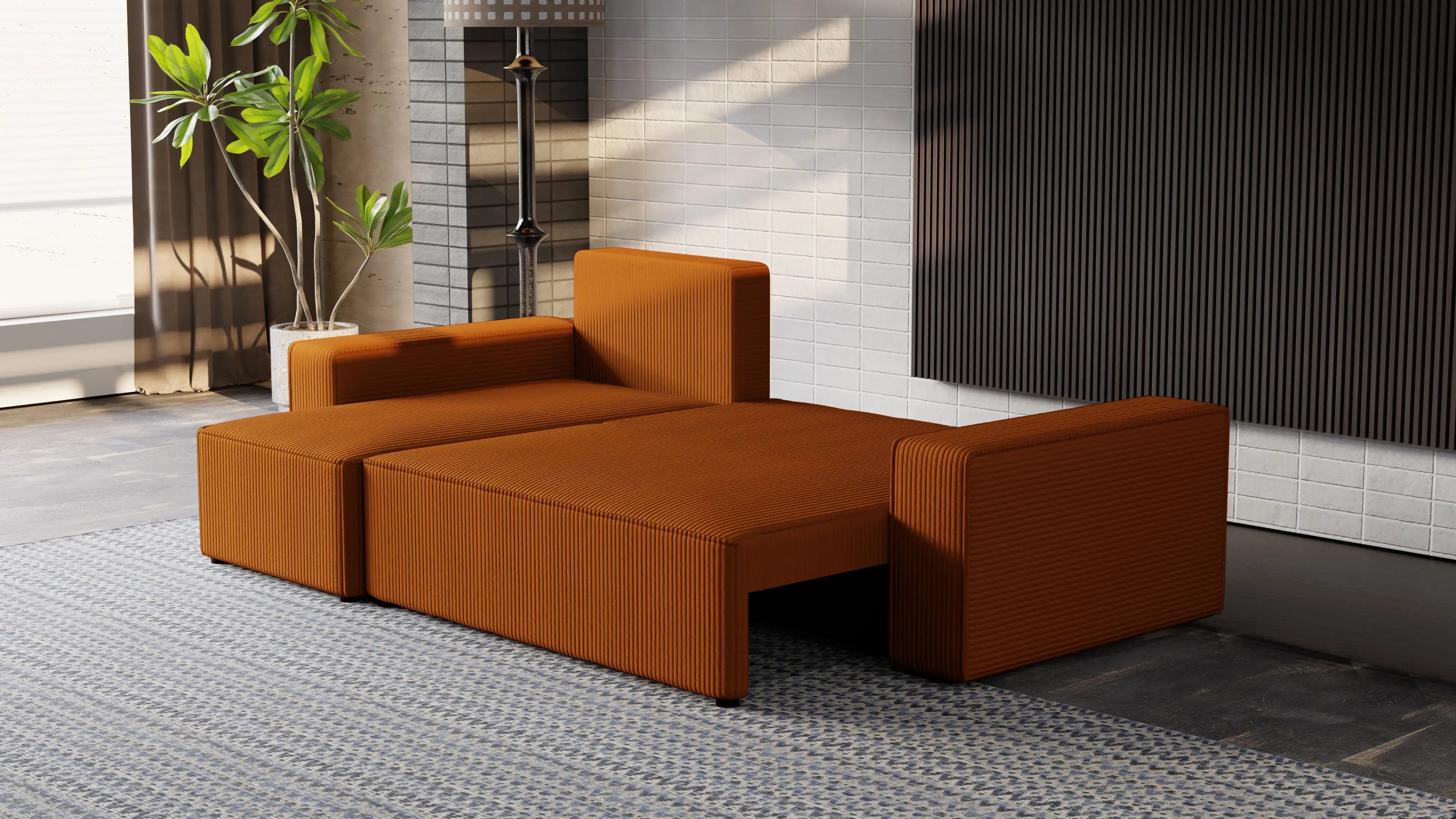 Narożnik tapicerowany NEXO – uniwersalny, z funkcją spania i pojemnikiem