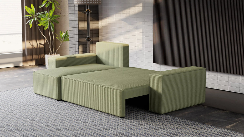 Narożnik tapicerowany NEXO – uniwersalny, z funkcją spania i pojemnikiem