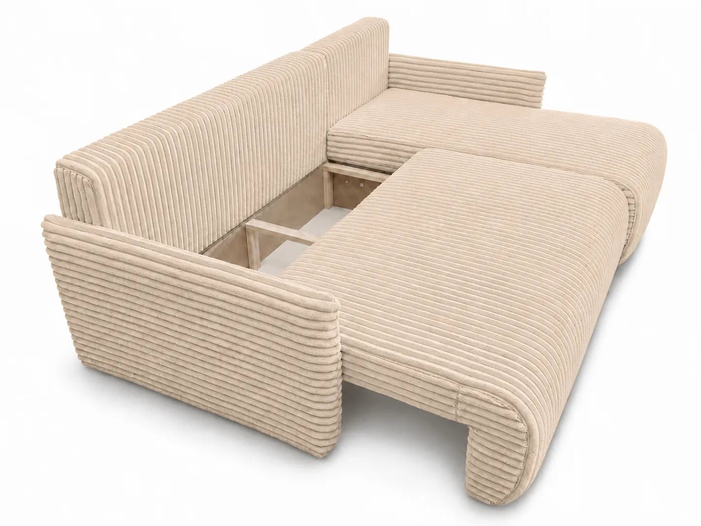 Narożnik Rivo 220 × 155 cm z funkcją spania i pojemnikiem – sztruks Ambience