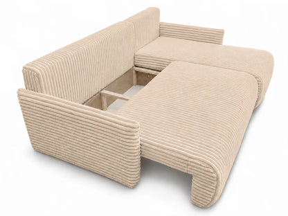 Narożnik Rivo 220 × 155 cm z funkcją spania i pojemnikiem – sztruks Ambience