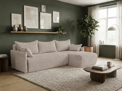 Narożnik Rivo 220 × 155 cm z funkcją spania i pojemnikiem – sztruks Ambience